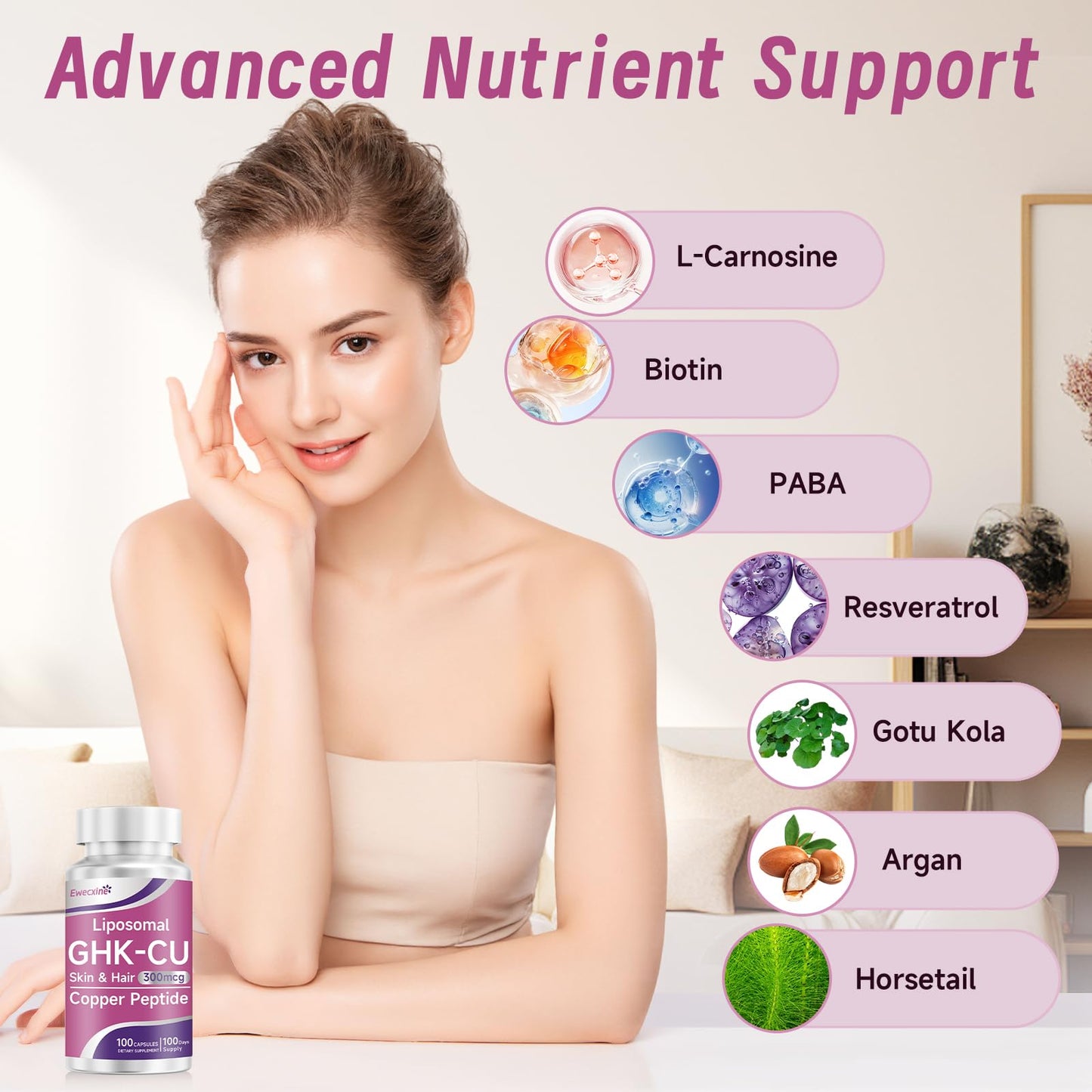 Ewecxine GHK-Cu Copper Peptide Supplement, 100 Vegan Capsules