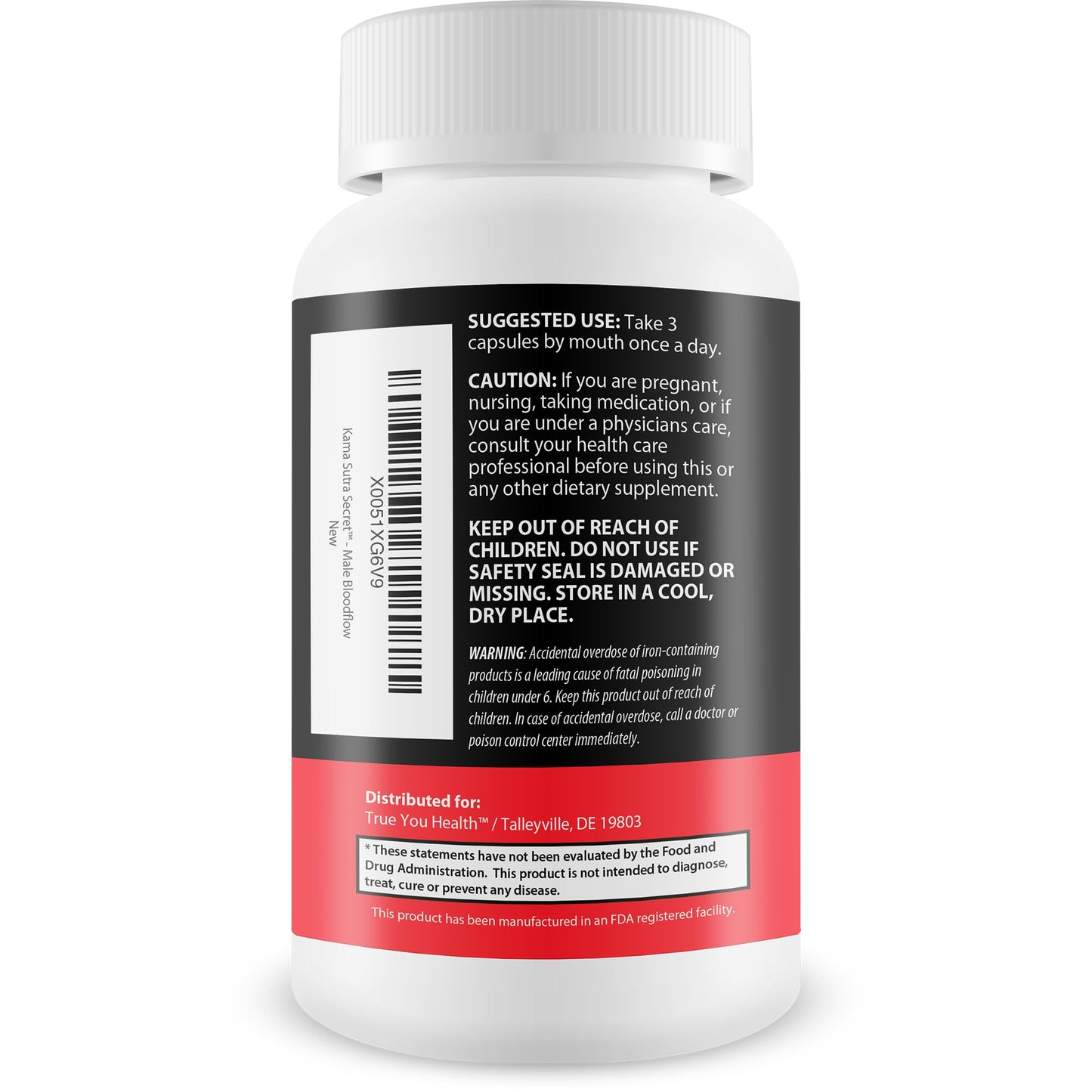 True You Health Kama Sutra Secret Bloodflow Midnight Anvil Project Male Bloodflow Booster Capsules, 90 Count