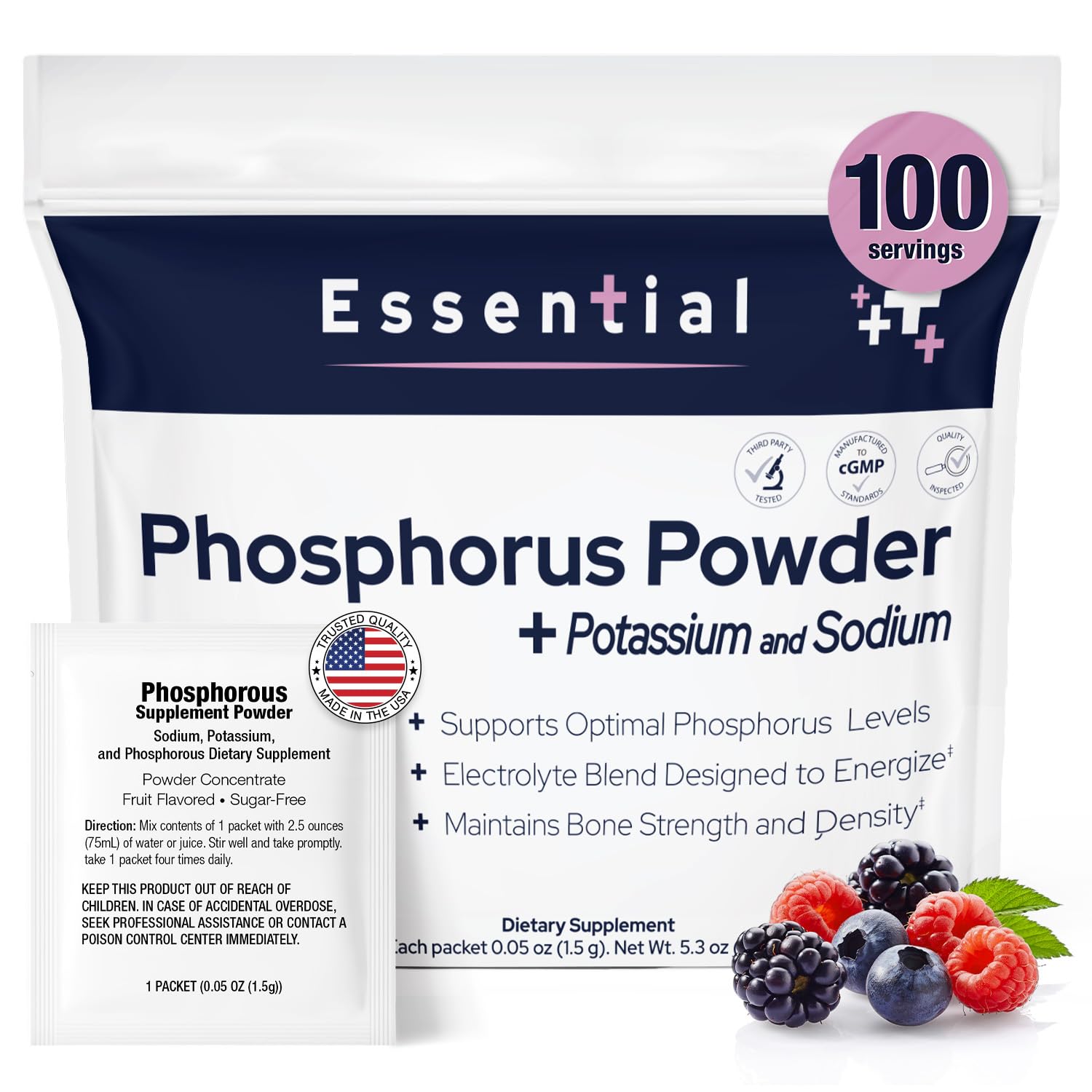 Brookfield Pharmaceuticals Phosphorus Supplements Powder Concentrate, 100 Count