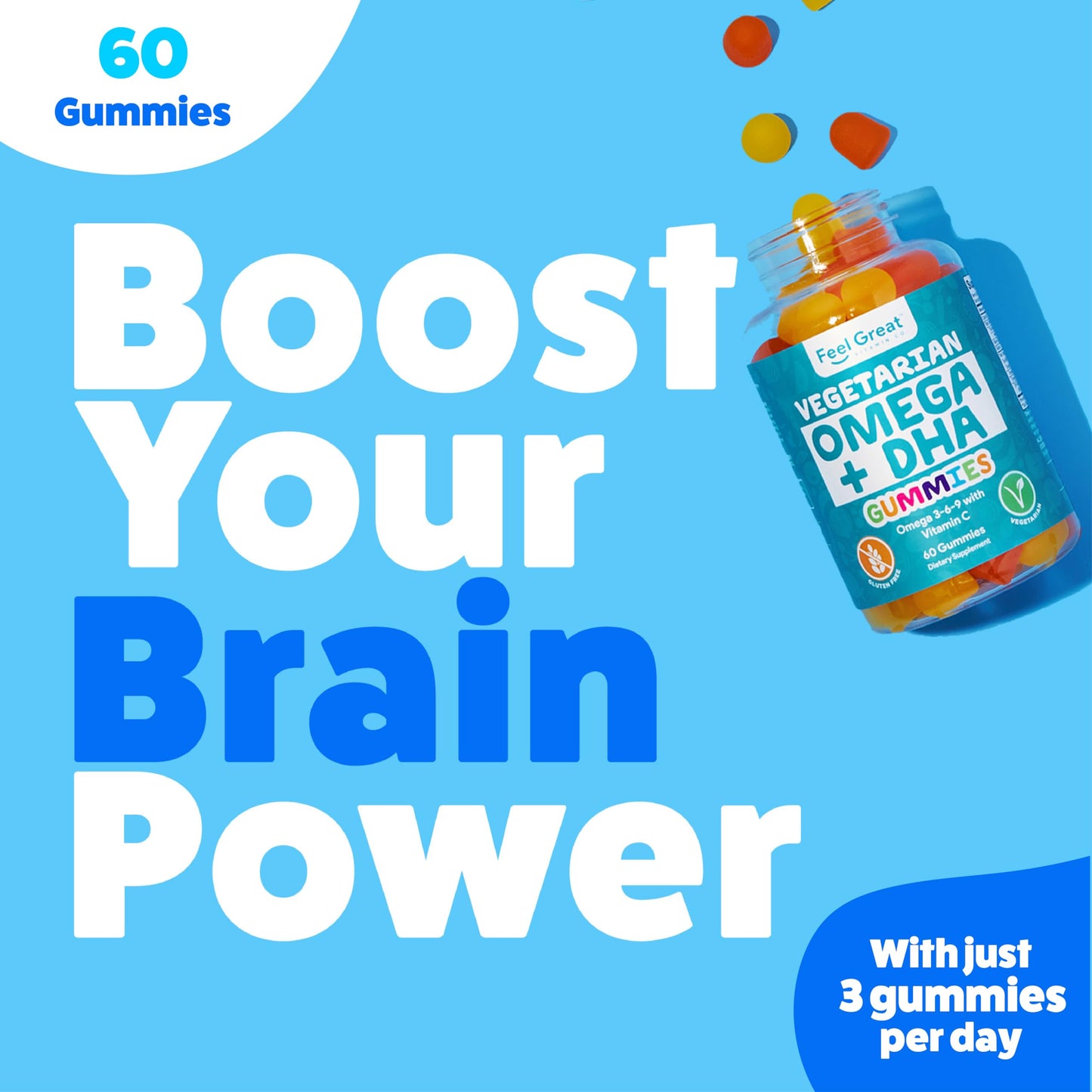 The Feel Great Vitamin Company Plant Based Omega-3-6-9 + DHA Gummies, 60 Gummies