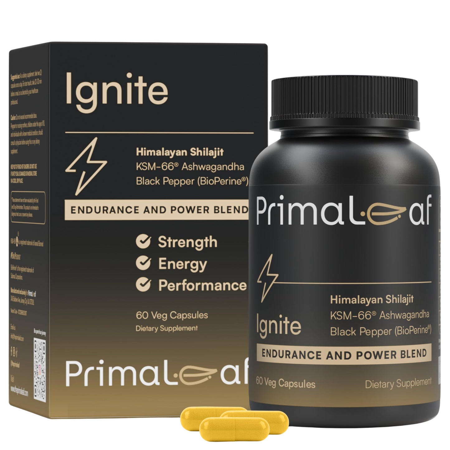 PrimaLeaf Ignite Energy & Performance Supplement Capsules, 60 Veg Capsules