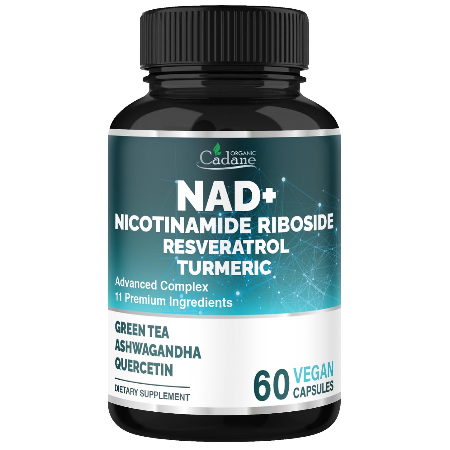 Organic Cadane 11-in-1 Nicotinamide Riboside Supplement with Trans-Resveratrol, Turmeric Curcumin & 8 More Capsules, 60 Count