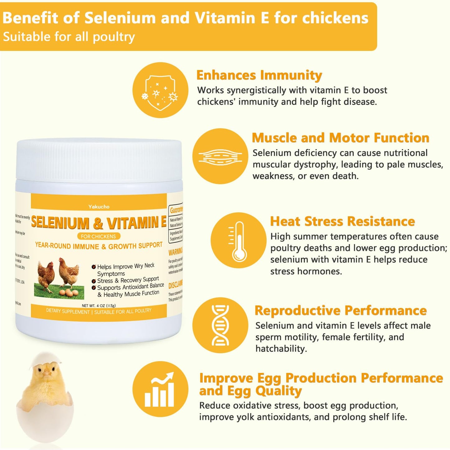 Yakucho Selenium & Vitamin E Powder for Chickens, 1 Count