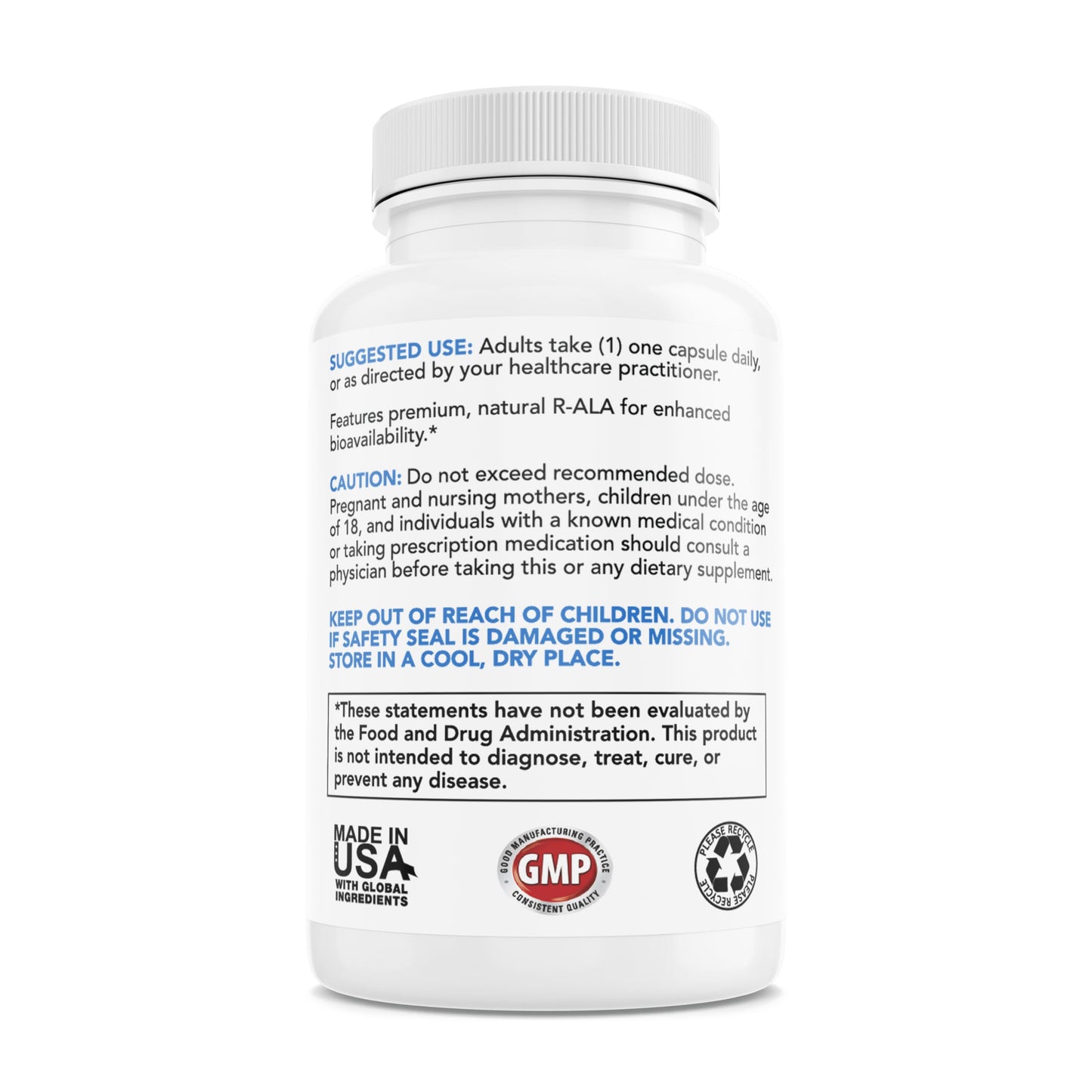 Premium-Supplements R-Alpha Lipoic Acid 300MG of Pure R-LIPOIC Acid Capsule, 90 Count