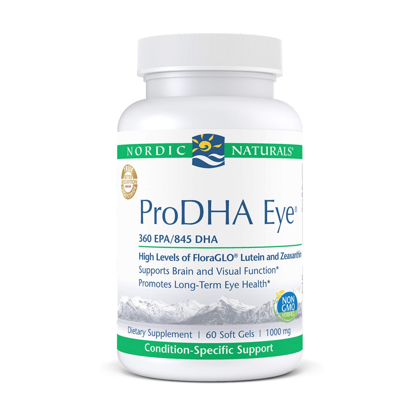 Nordic Naturals ProDHA Eye - Fish Oil, 360 mg EPA, 845 mg DHA, 20 mg FloraGLO Lutein, 4 mg Zeaxanthin, Support for Neurological Function and Long-Term Eye Health*, Softgel, 60 Soft Gels