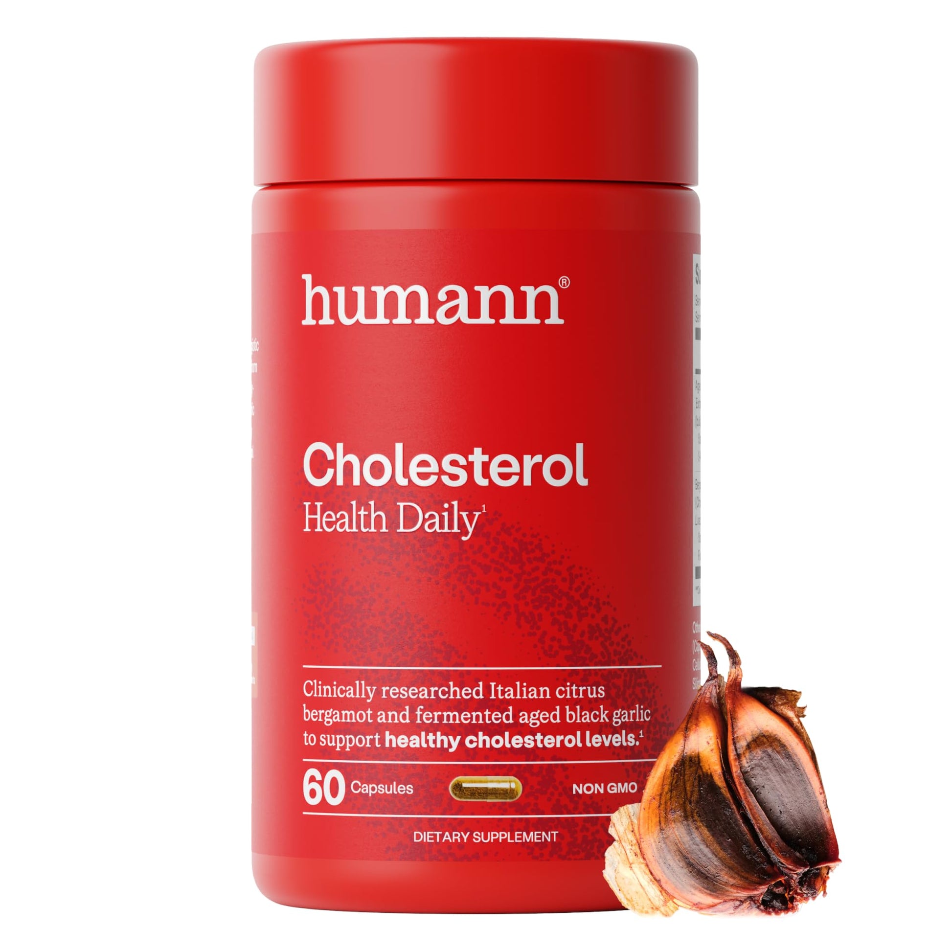 Humann Cholesterol Health Daily Aged Black Garlic Extract & Citrus Bergamot Cholesterol & Lipid Support, 60 Capsules