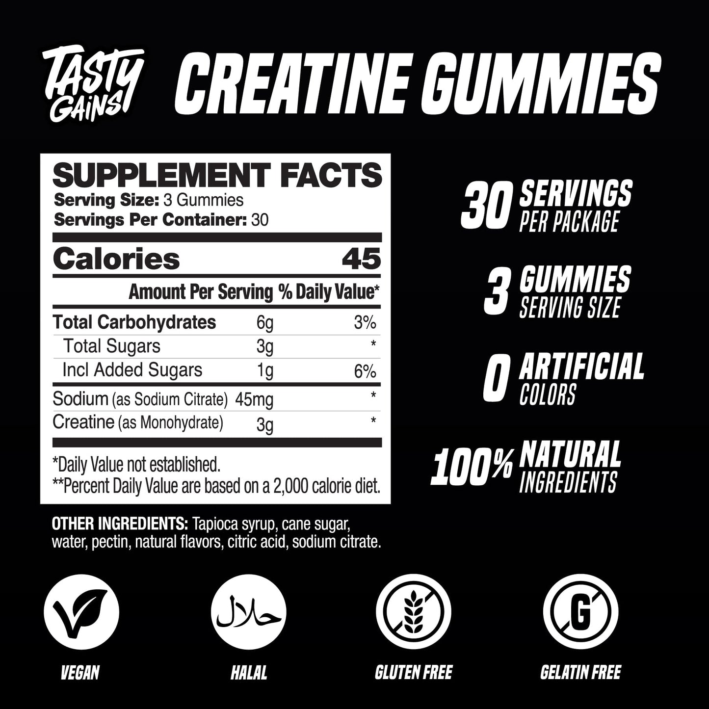 TASTY GAINS Creatine Monohydrate Gummies, 90 Count