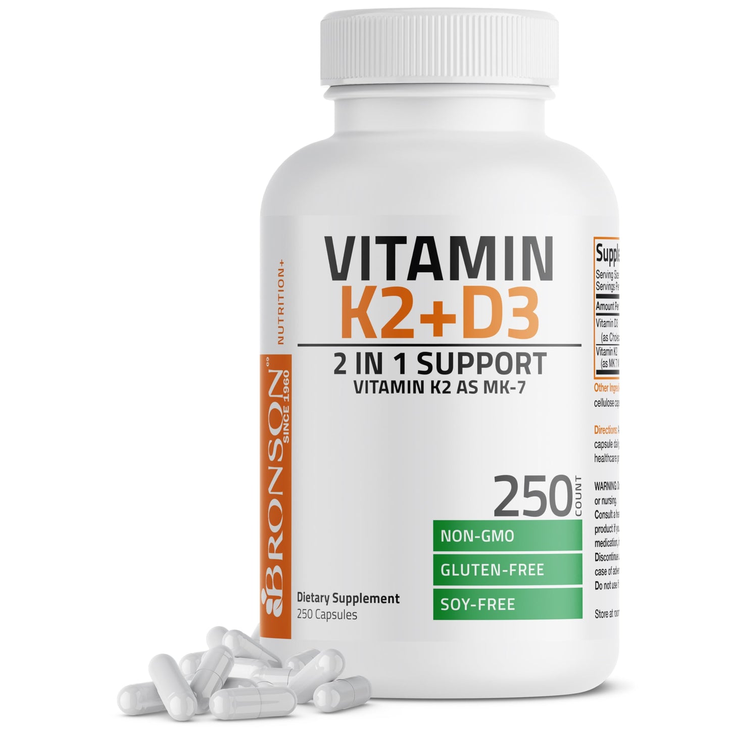 Bronson Vitamin K2 (MK7) with D3 Capsules, 250 Capsules