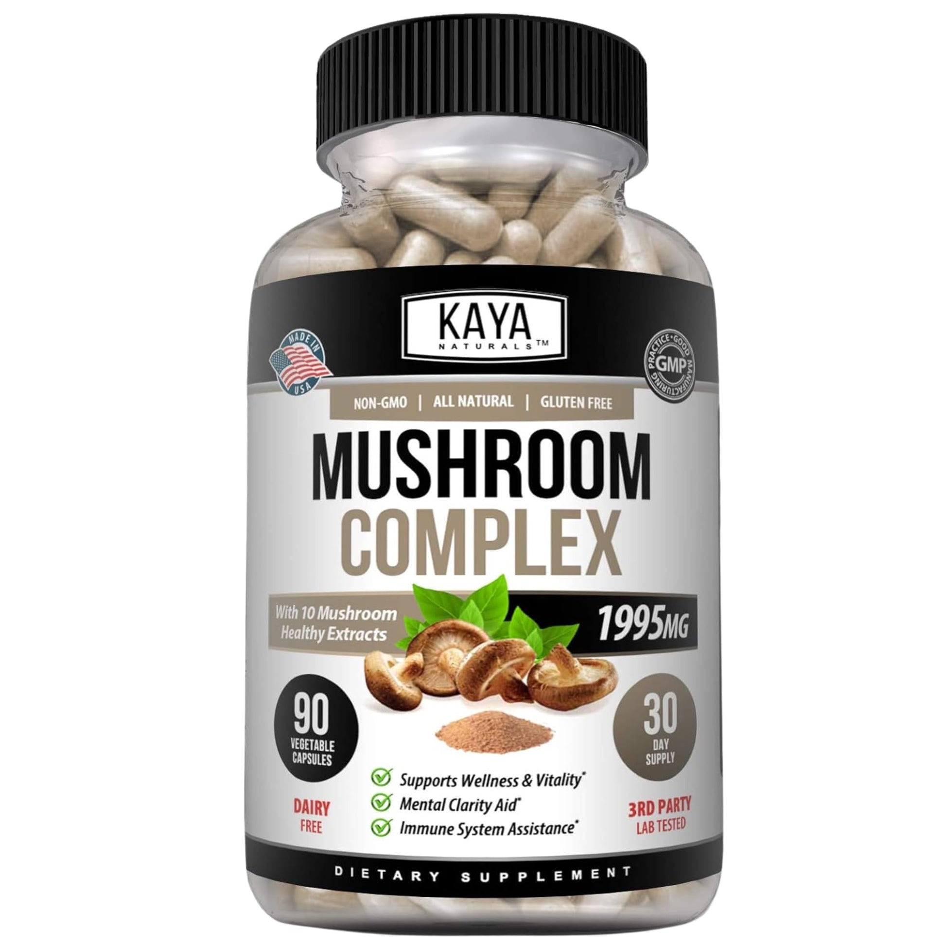 Kaya Naturals Mushroom Complex Premium 1995mg Per Serving Capsule 90 Count