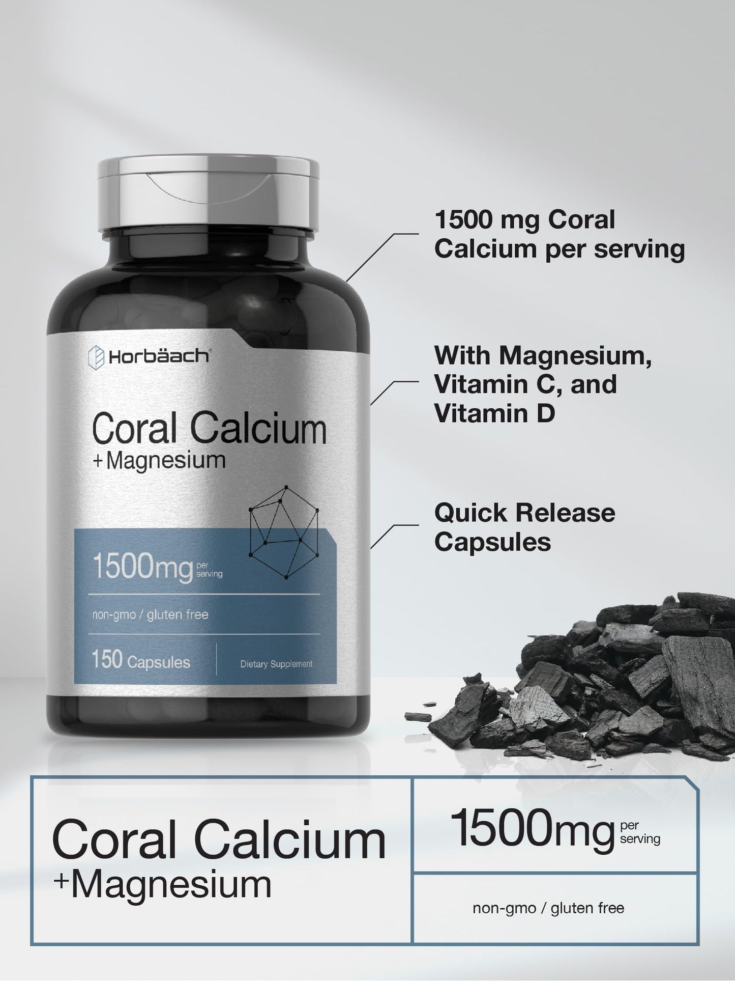 Horbäach Coral Calcium 1500mg Capsule, 150 Count