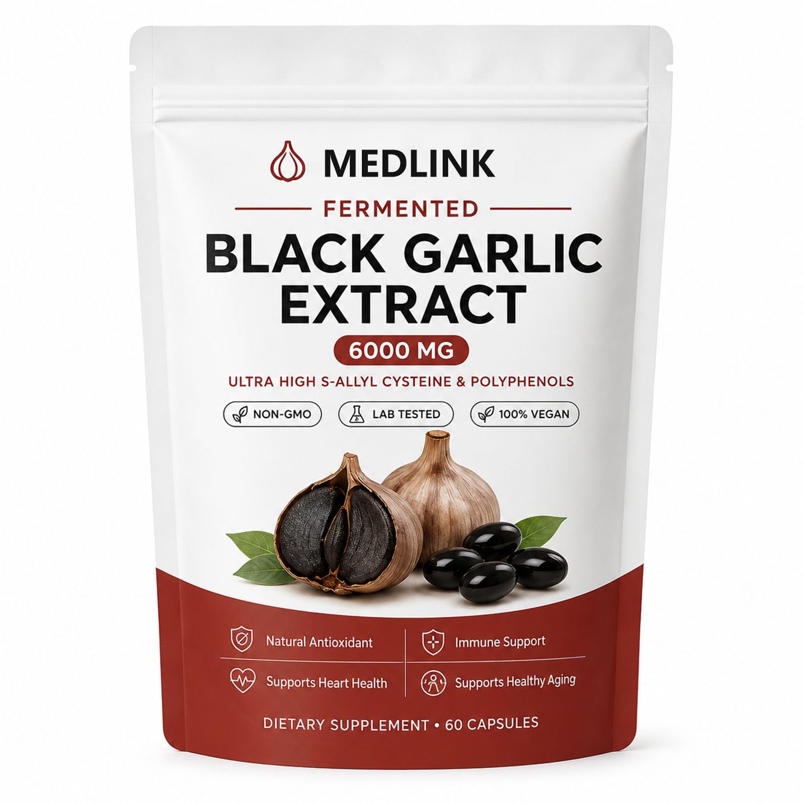TOIKLL Medlink Fermented Black Garlic Extract, Natural Black Garlic Softgel 1 Count
