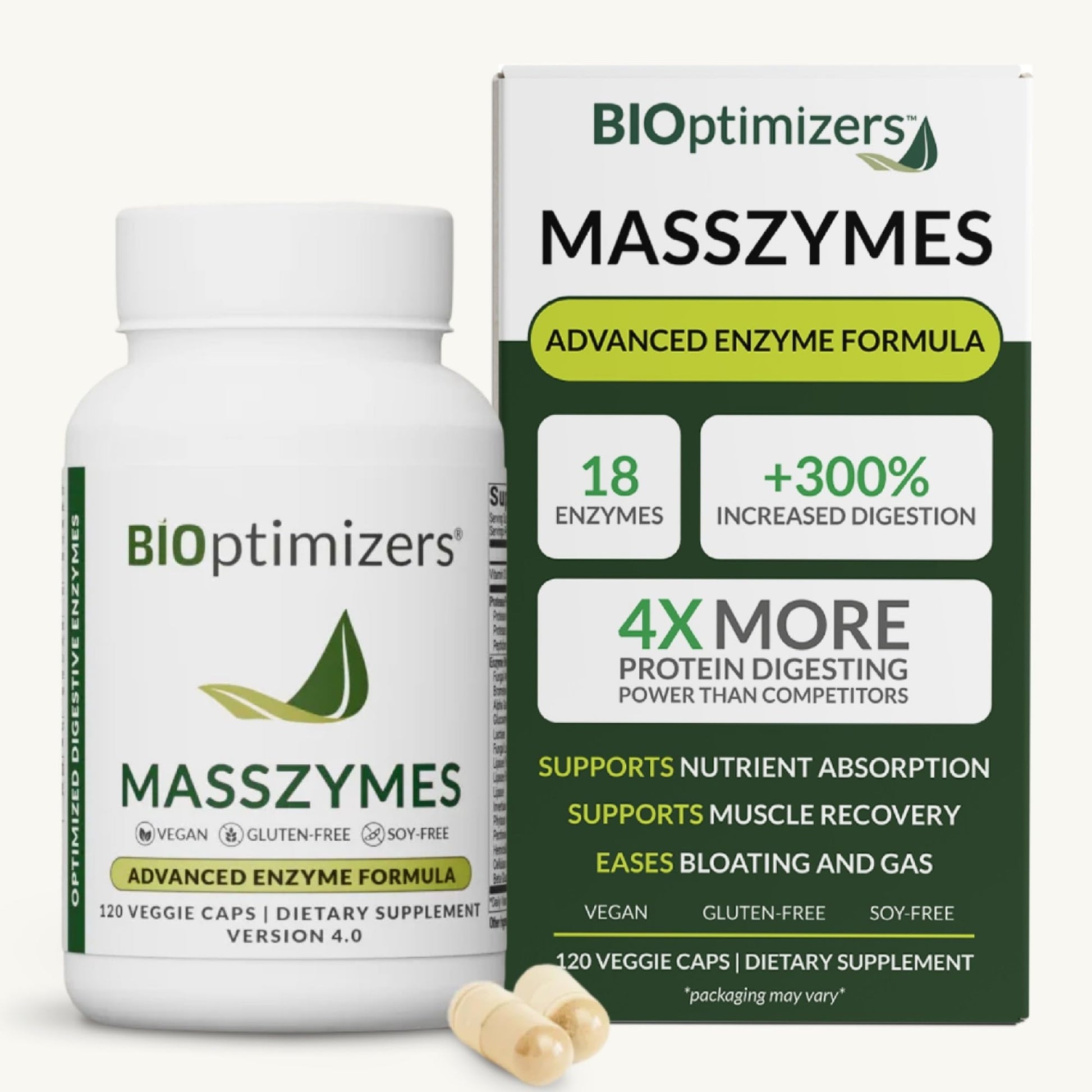 BIOptimizers MassZymes Complete Digestive Enzymes Supplement for Gut Health 120 Capsules