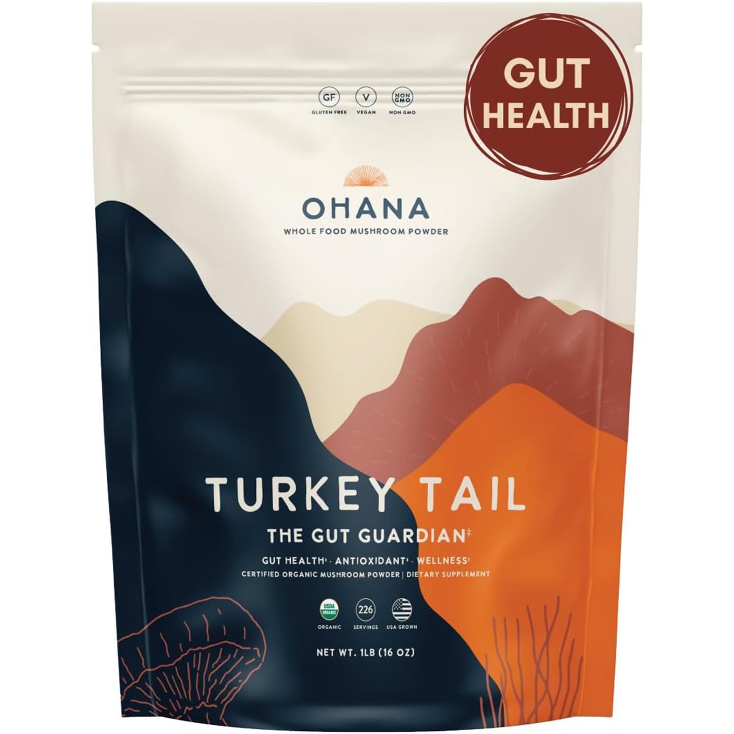Ohana Mushrooms Turkey Tail Organic Mushrooms Powder Blend, 16 oz