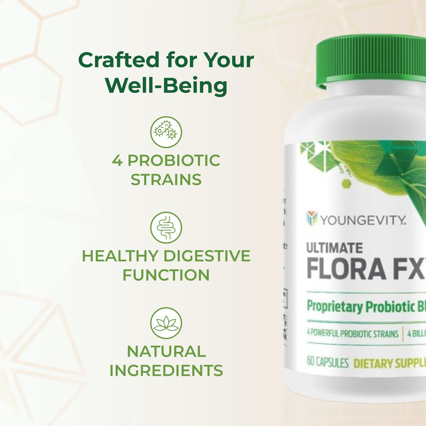 Youngevity Ultimate Flora FX Probiotic Supplement Capsule, 4 Billion CFU, 60 Vegetarian Capsules