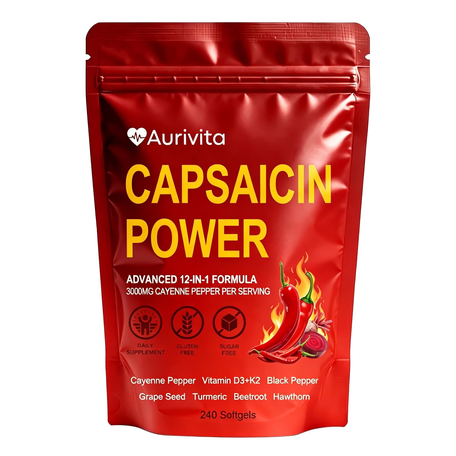 CURAIY Aurivita Capsaicin Softgels, 240 Capsules