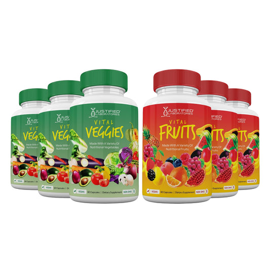 Justified Laboratories Vital Fruits & Vital Veggies Superfoods Set Capsules, 540 Capsules, Non-GMO, Vegan
