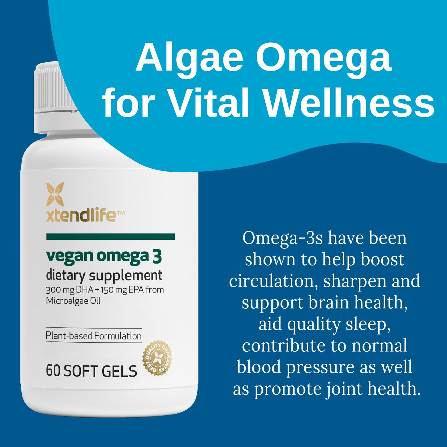 Xtendlife Vegan Omega 3 DHA & EPA for Heart, Brain & Joint Support Softgels 60 Count
