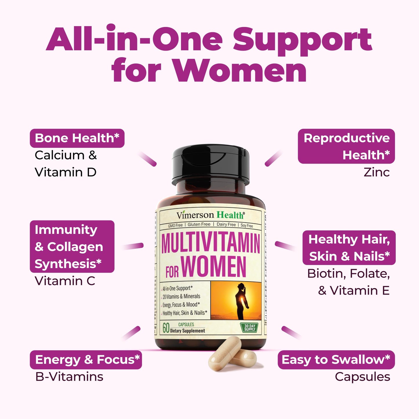 Vimerson Health Women's Multivitamin + Turmeric Saffron Cinnamon & Cardamom Bundle Capsules, 2 Capsules