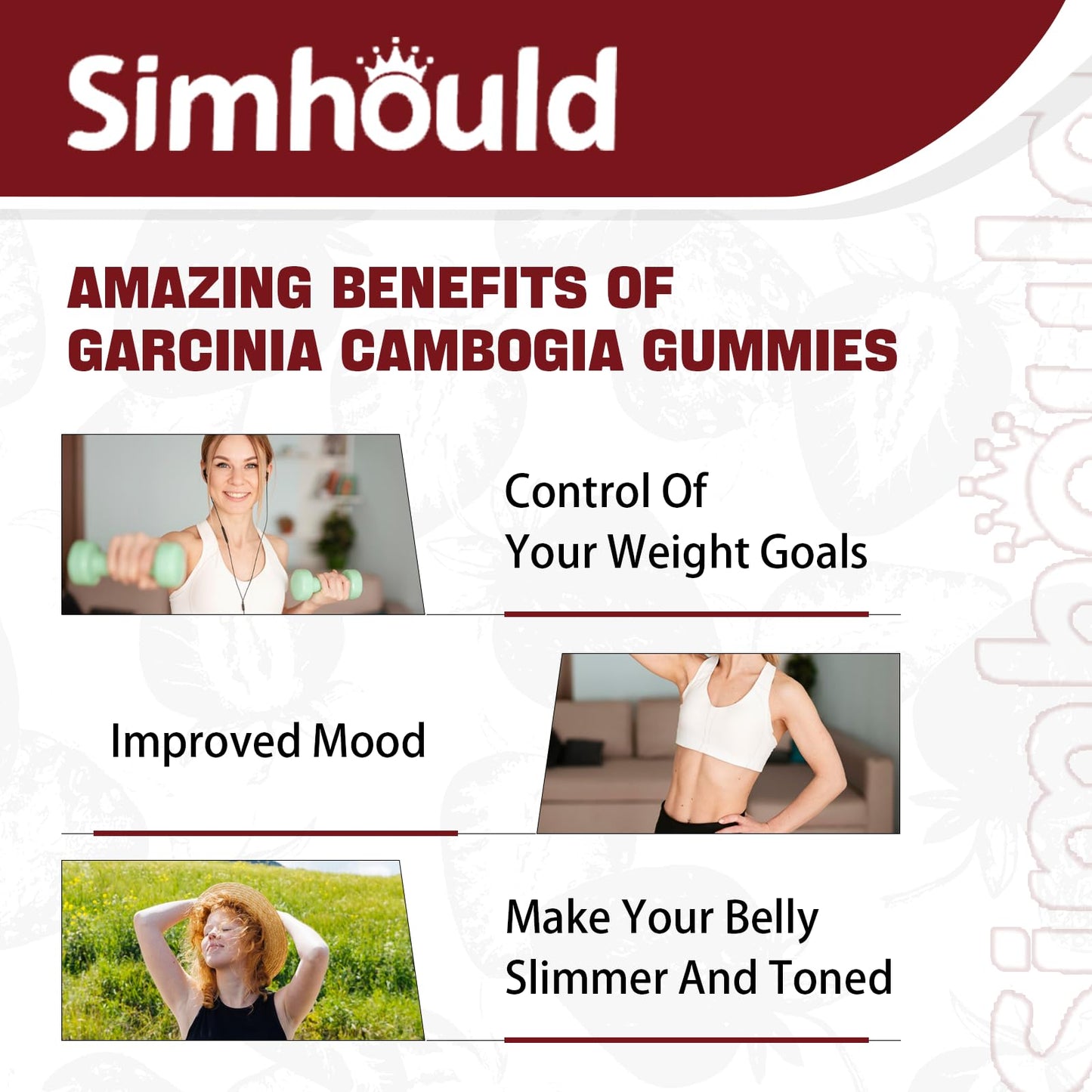 Simhould Garcinia Cambogia Gummies, 120 Count, Sugar Free, 3000mg 95% HCA with L-Carnitine, Strawberry Flavor