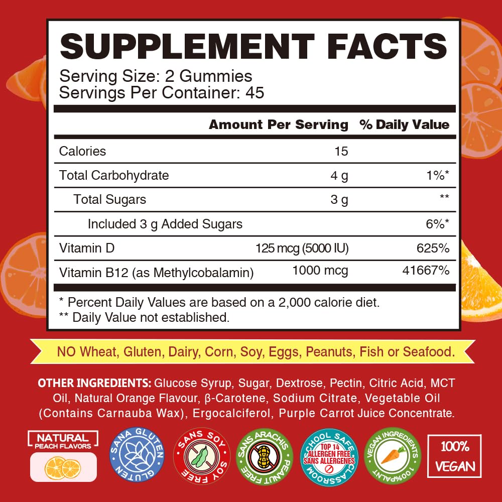 VEGEPOWER Vitamin B12 D3 Vegan Gummies, 90 Count