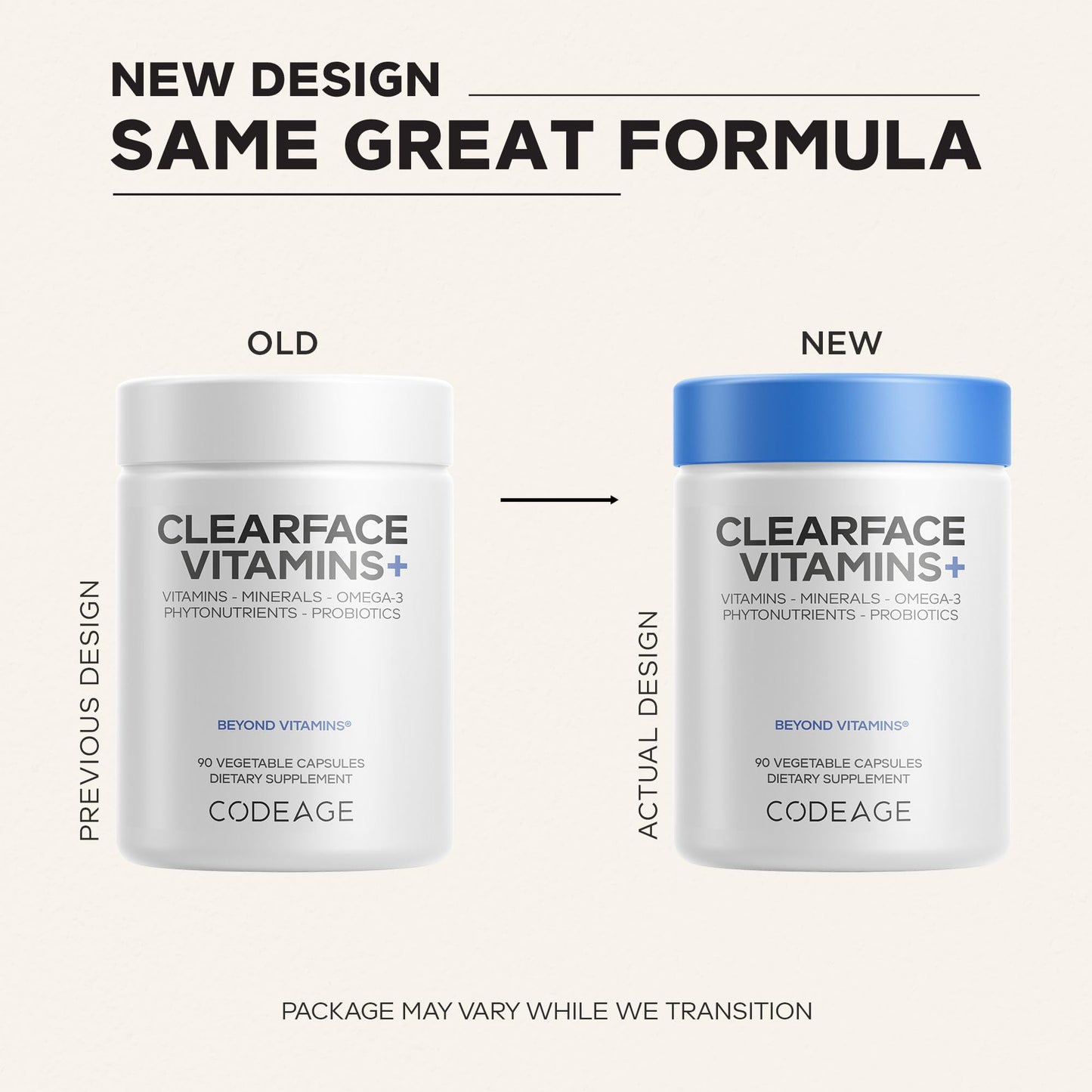 Codeage Clearface Skin Vitamins, Minerals with Niacin Capsules 90 Count