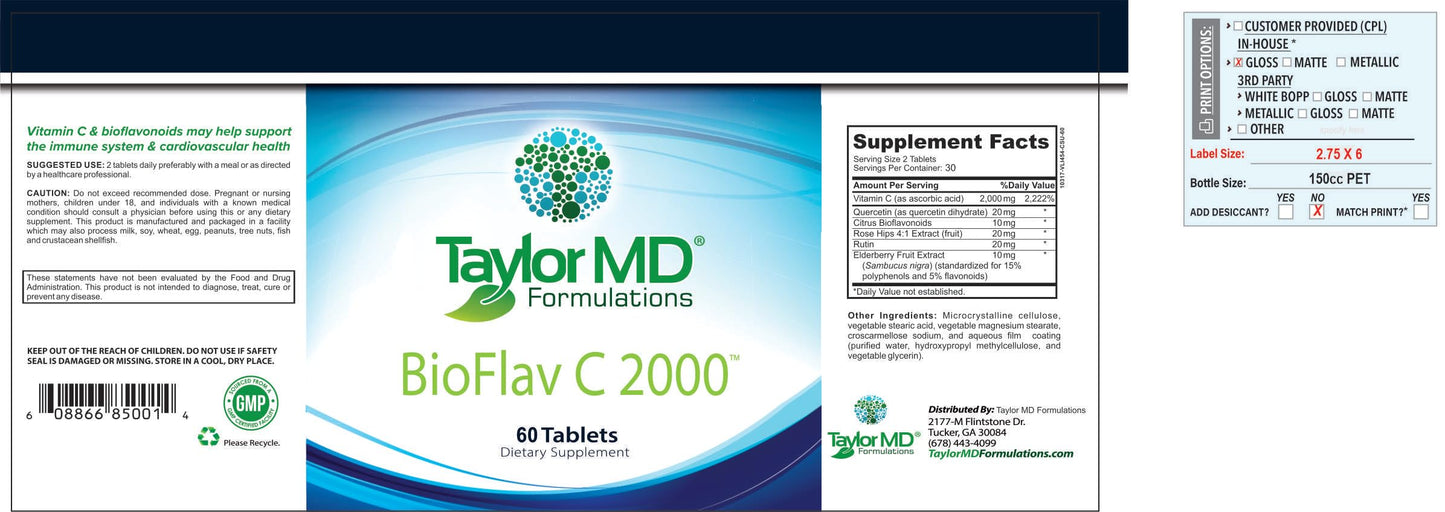 Taylor MD BioFlav C 2000 Vitamin C Complex Tablets, 100 Count