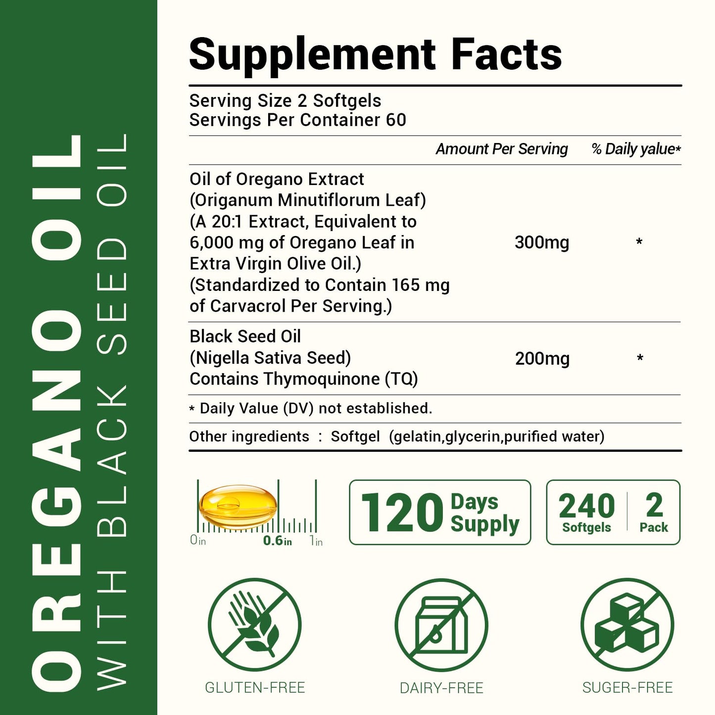 HIIHONE Oil of Oregano Softgels with Black Seed Oil 120 Count