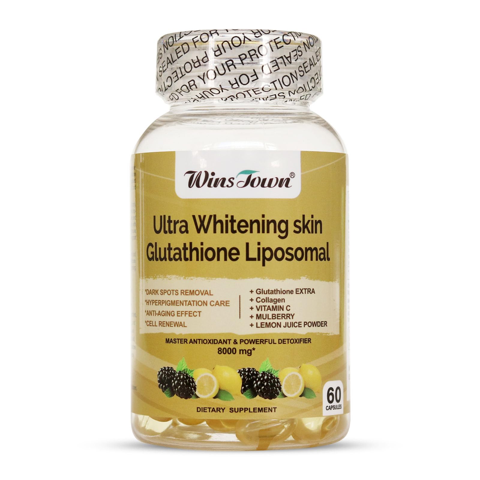 Wins Town Whitening Skin Glutathione Liposomal Softgels, 60