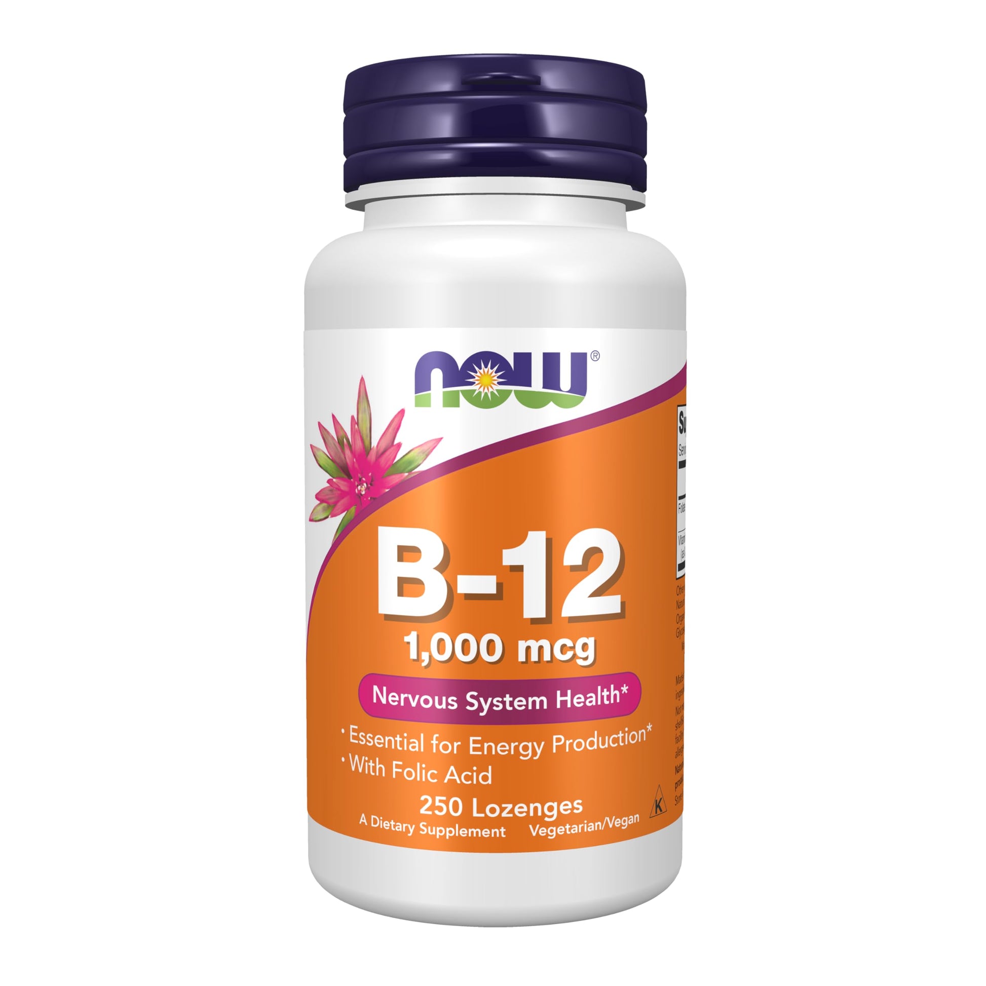 NOW Foods Vitamin B-12 1000 mcg with Folic Acid, Nervous System Health*, 250 Chewable Lozenges
