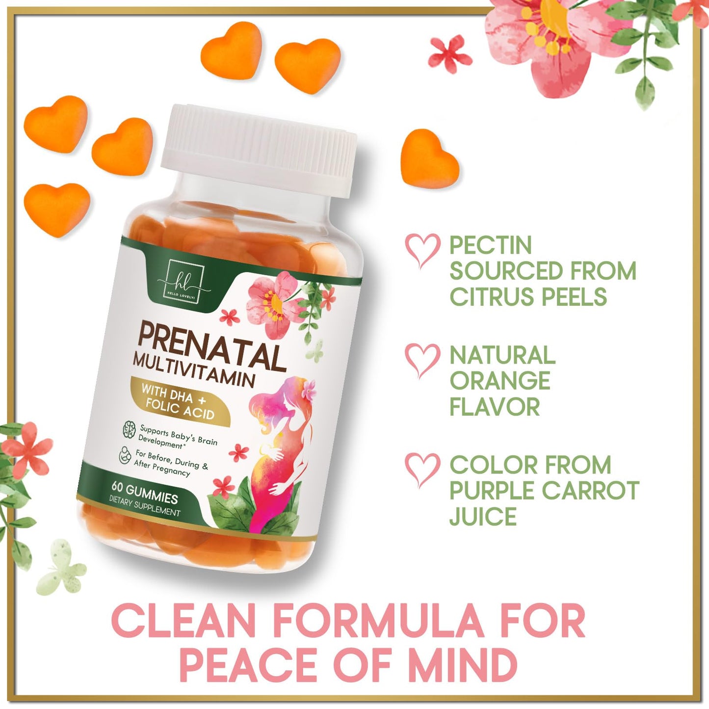 Hello Lovely! Prenatal Vitamins for Women – Complete Pregnancy Multivitamin with Folic Acid, Omega-3 DHA, Choline, Vitamin D – Essential Support for Mom & Baby Brain Development – Tasty Orange Flavor, 60 Gummies