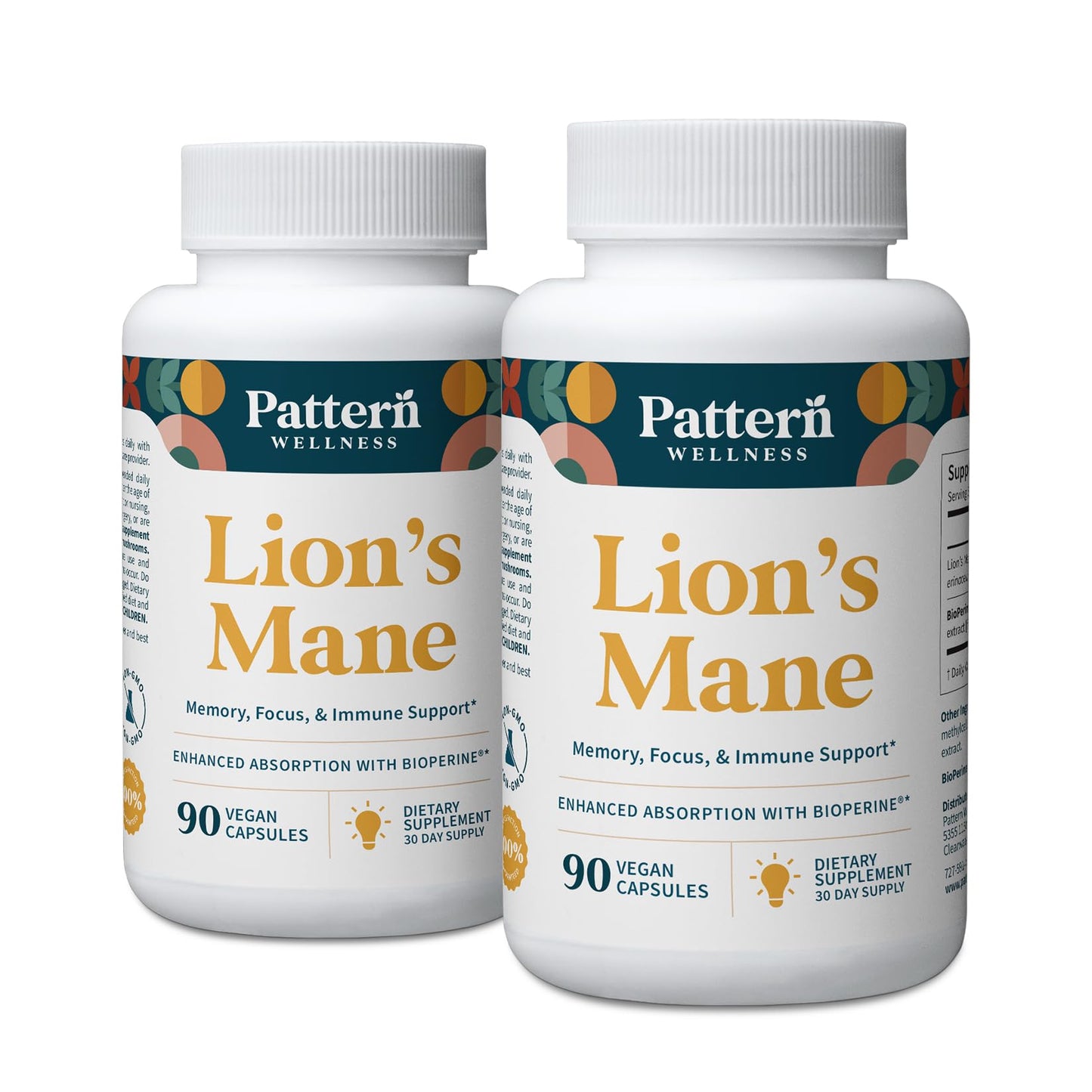 Pattern Wellness Lion’s Mane Mushroom Capsules, 180 Vegan Capsules