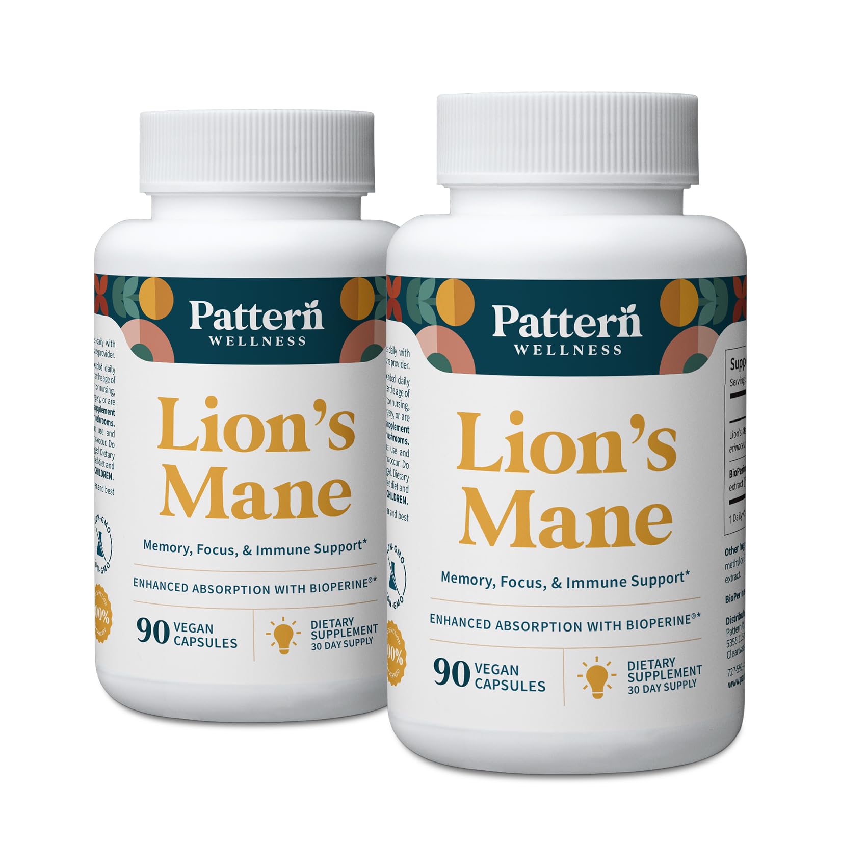 Pattern Wellness Lion’s Mane Mushroom Supplement Capsules 180