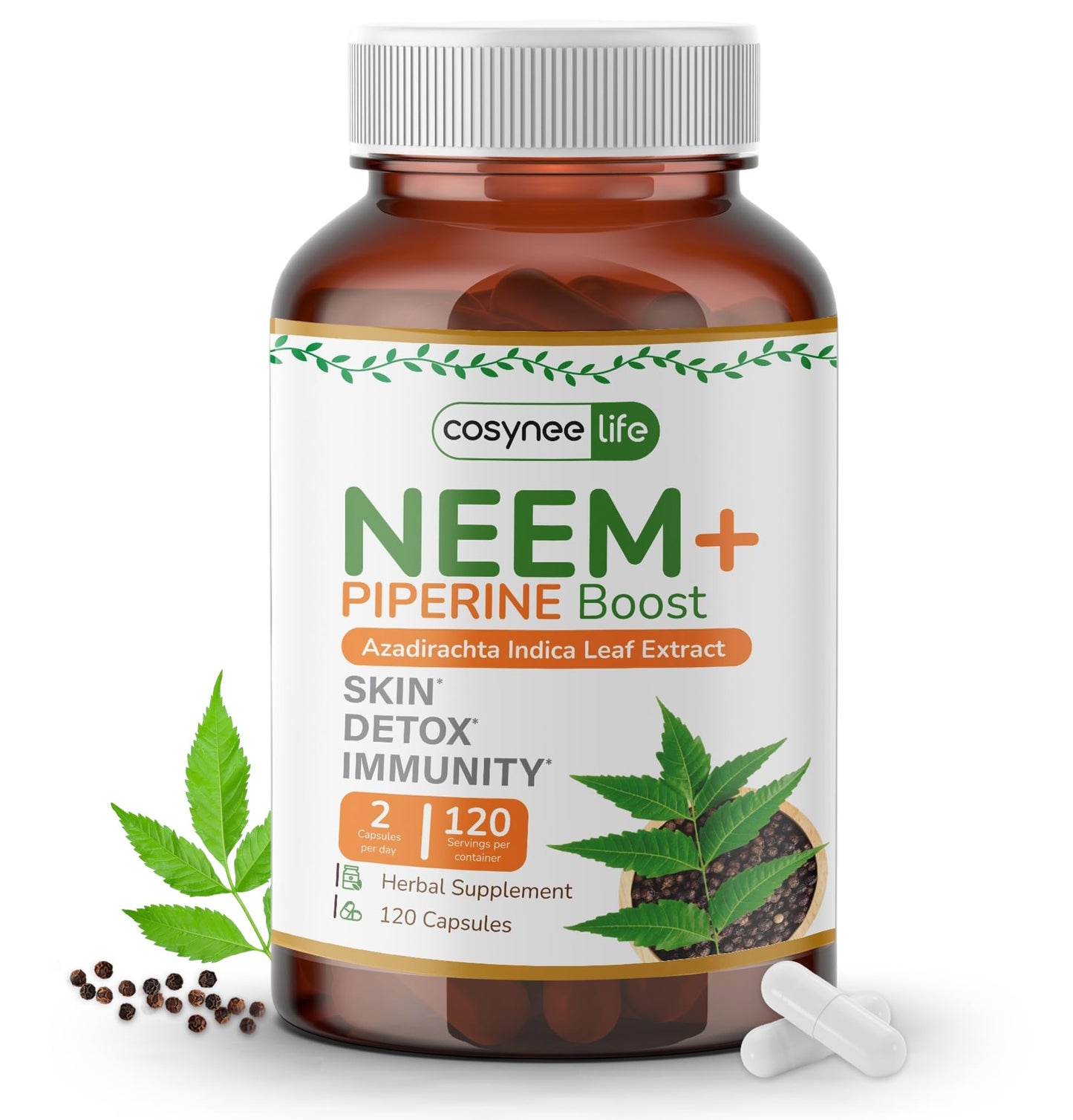 Cosynee Life Organic Neem Leaf Extract Capsules, 120 Count
