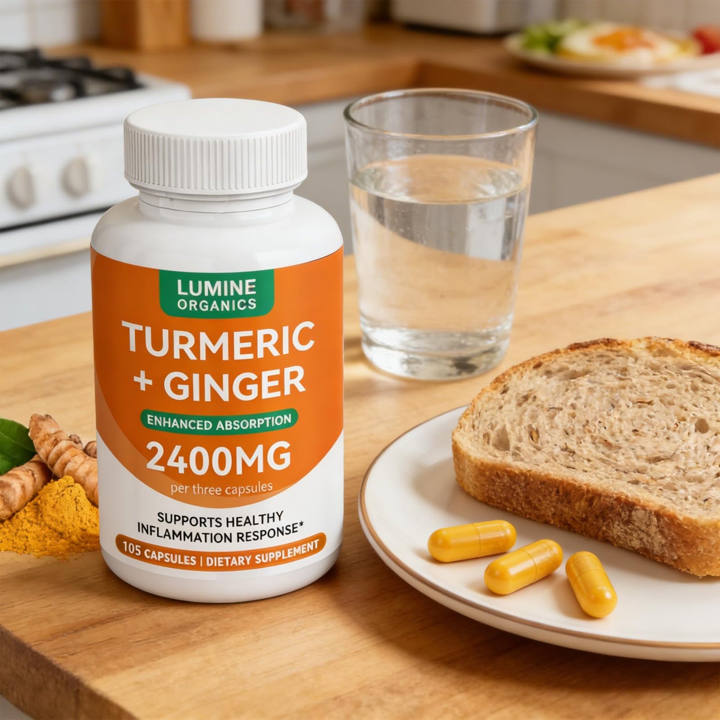 Lumine Organics Turmeric Curcumin Supplement with 95% Curcuminoids, 2400mg Turmeric Extract per Serving, 105 Capsules