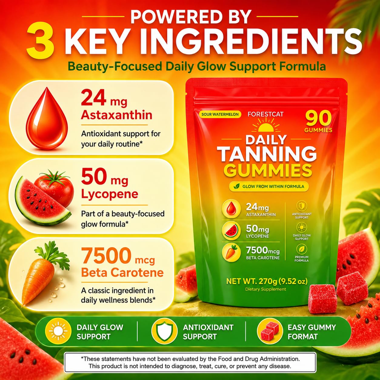 HILUCID Tanning Gummies, 90 Gummies
