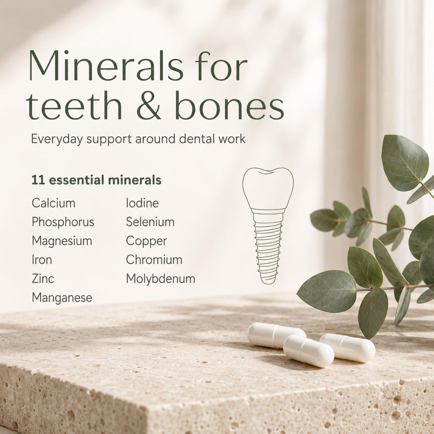 Dental Rituals Implant Care PRO Bone & Teeth Mineral Complex with Vitamin D3 + K2, Calcium, Magnesium, Zinc & Trace Minerals, Supports Normal Bones and Teeth, 30 Tablets