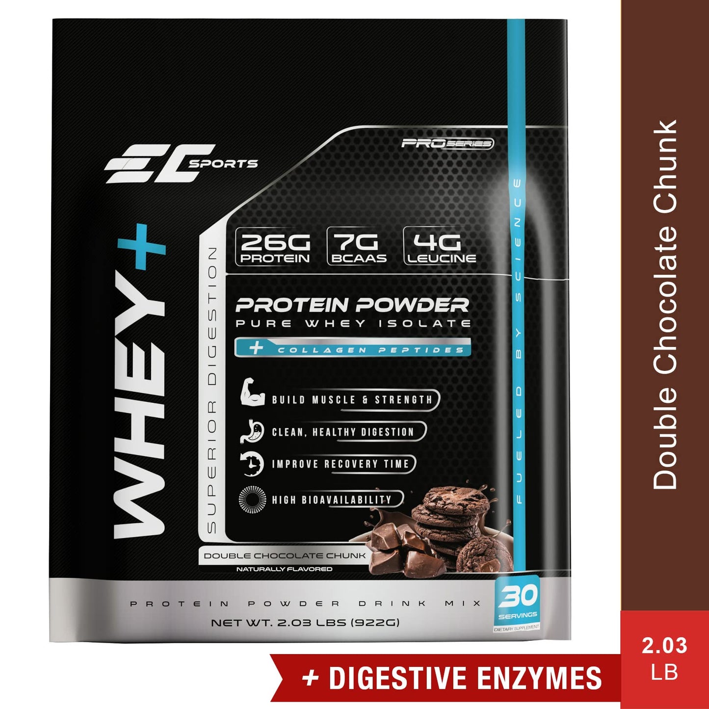 EC Sports Whey+ Protein Powder Isolate, Double Chocolate Chunk, 32 Servings