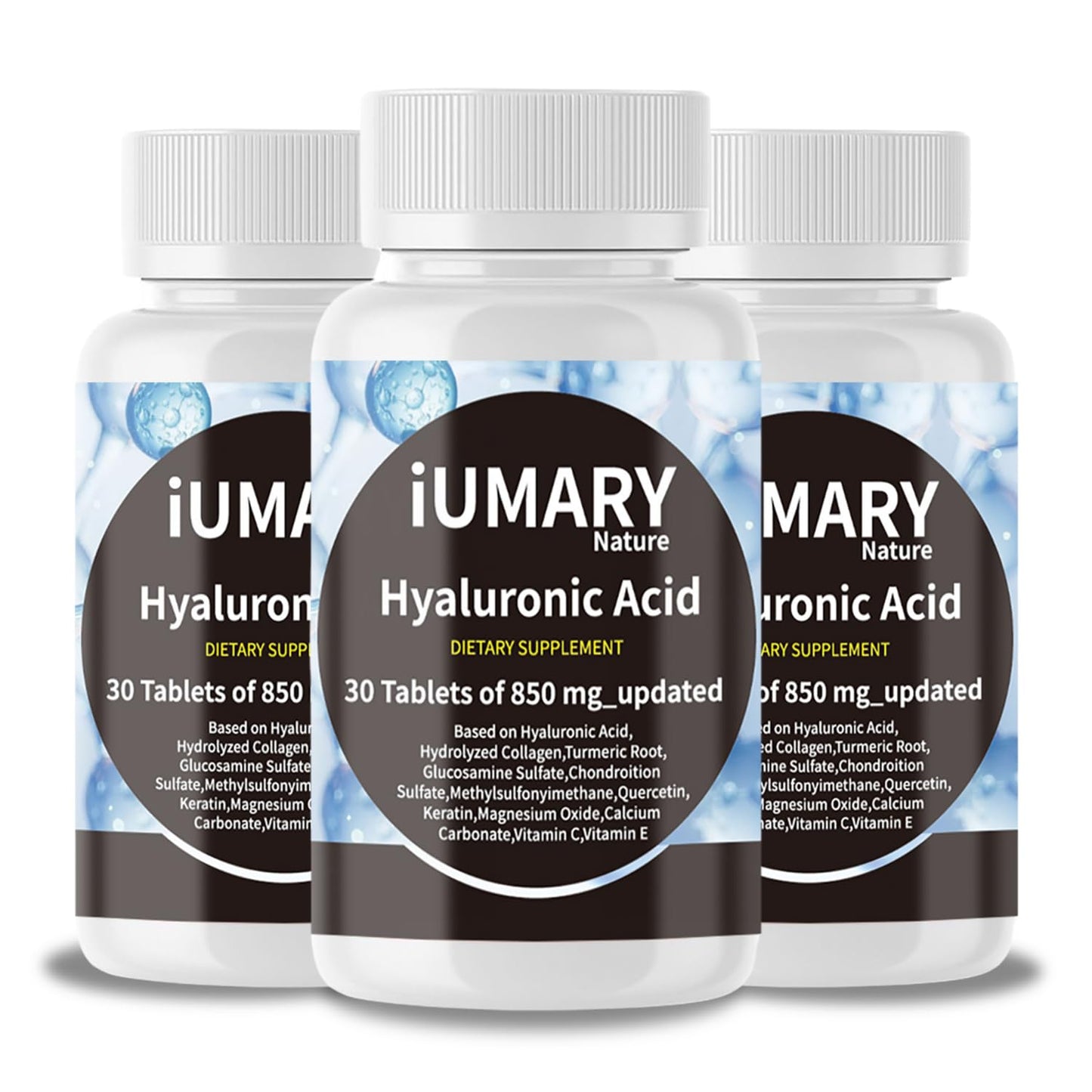 Keszciy Hyaluronic Acid Supplements 850mg High Bioavailable Dietary Hyaluronic Acid with Hydrolyzed Collagen, Turmeric, Glu-cosamine, MSM, Vitamin C Tablets 90 Count