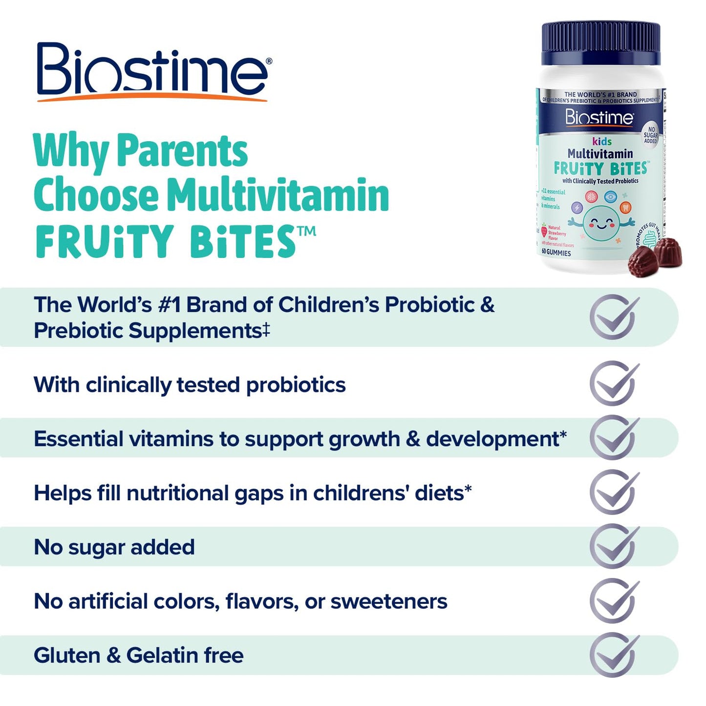 Biostime Kids Multivitamin with Probiotics & 11 Essential Vitamins (Ages 4+) Gummies, 50 Count