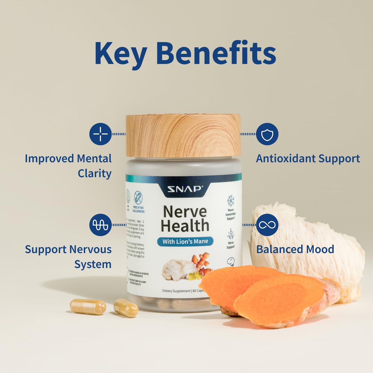 Snap Supplements Nerve Health Support with Lion's Mane Capsules 60