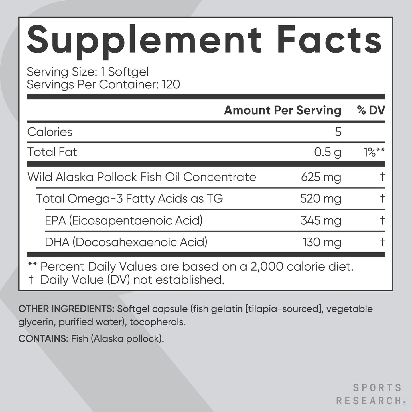 Sports Research Omega-3 Fish Oil Mini-Softgels 120 Count