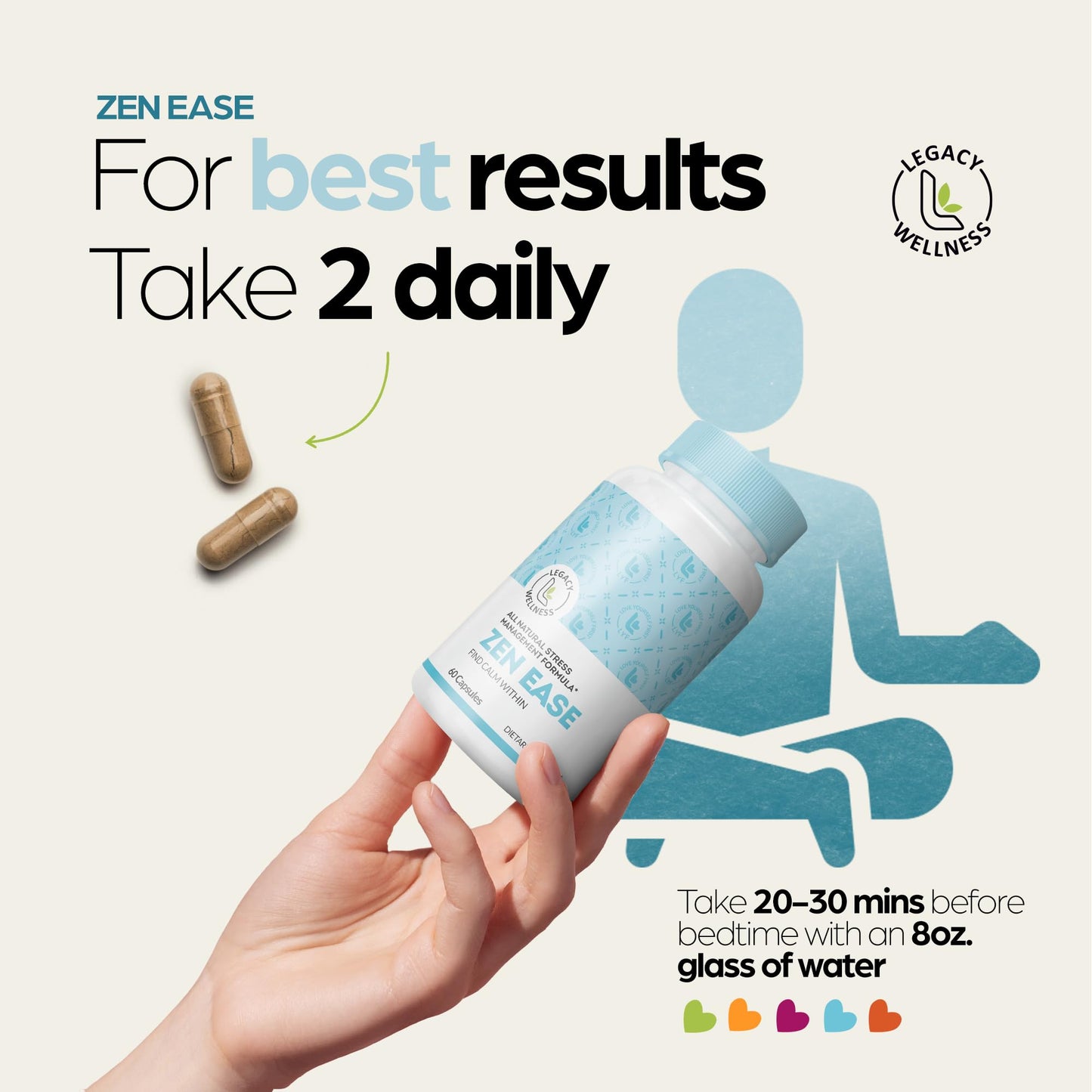 LegacyNutra ZEN EASE Calm Mind Supplement Capsules 60 Count