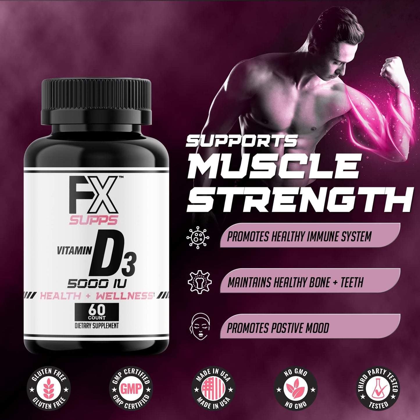 FXSUPPS Vitamin D3 5000 IU Softgels 60 Softgels