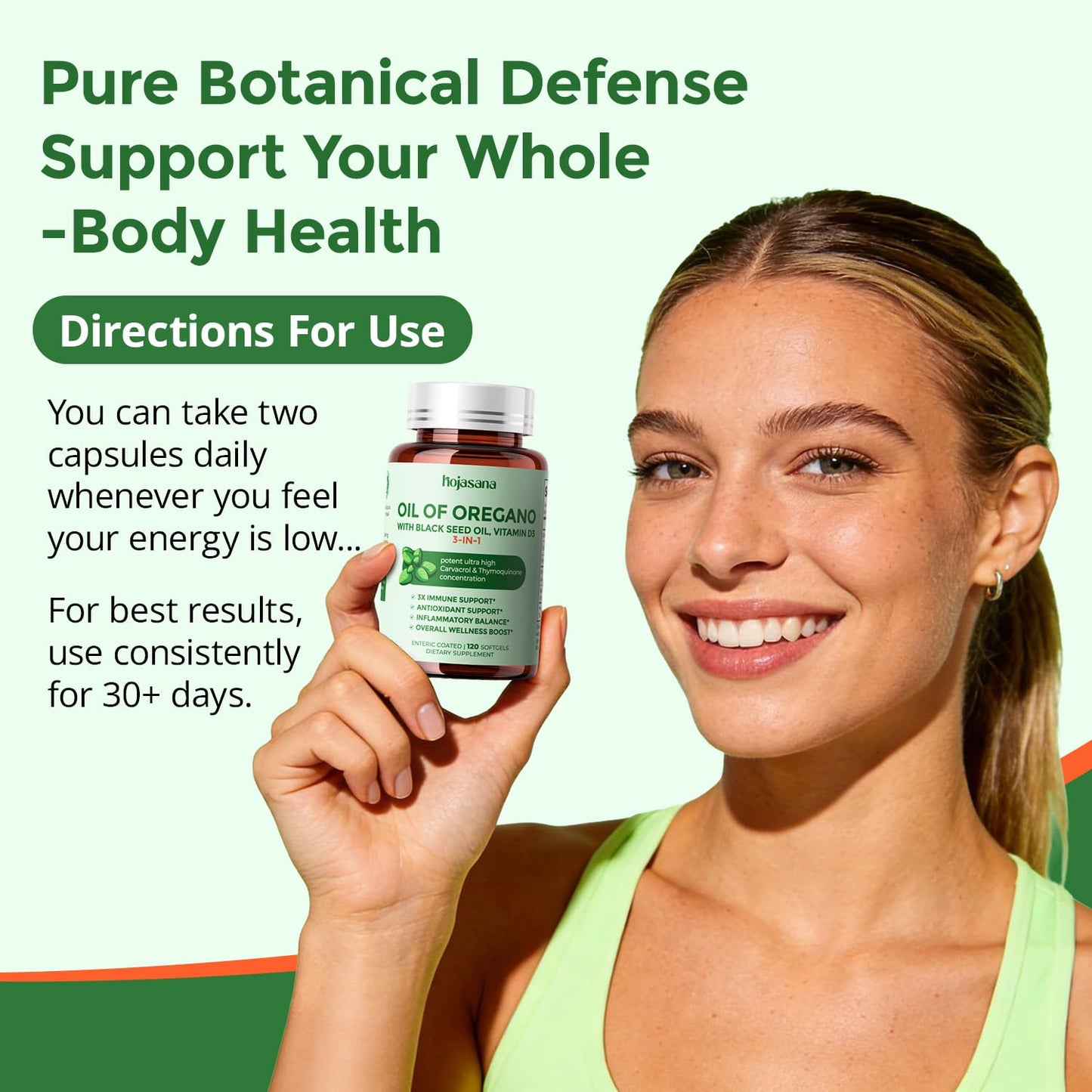 HojaSana Oregano Oil with Black Seed Oil Vitamin D3 3-in-1 Enteric Coated Softgels, 120 Count