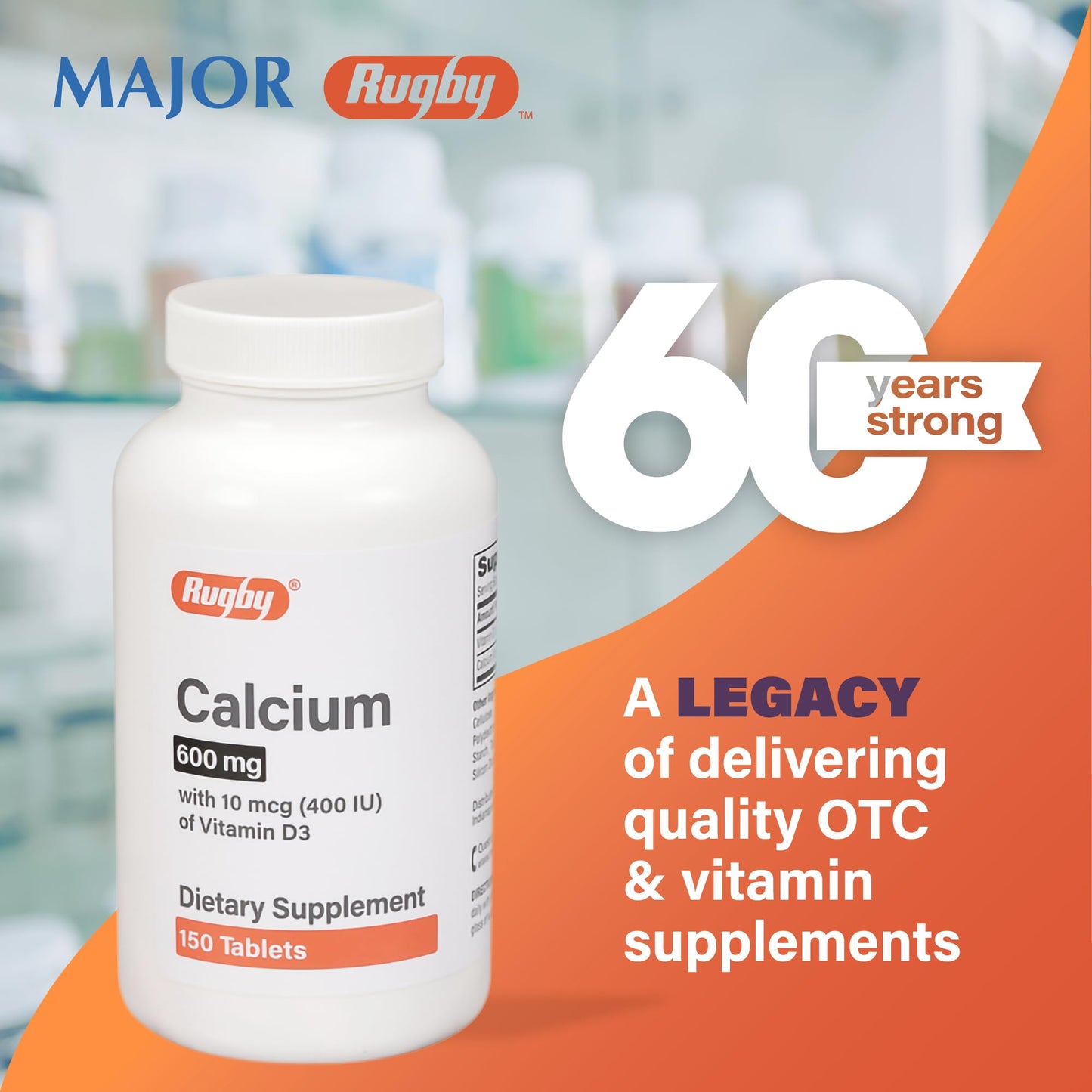 MAJOR Calcium Tablets 600 mg with Vitamin D3 (400 IU) Dietary Supplement, 150 Tablets