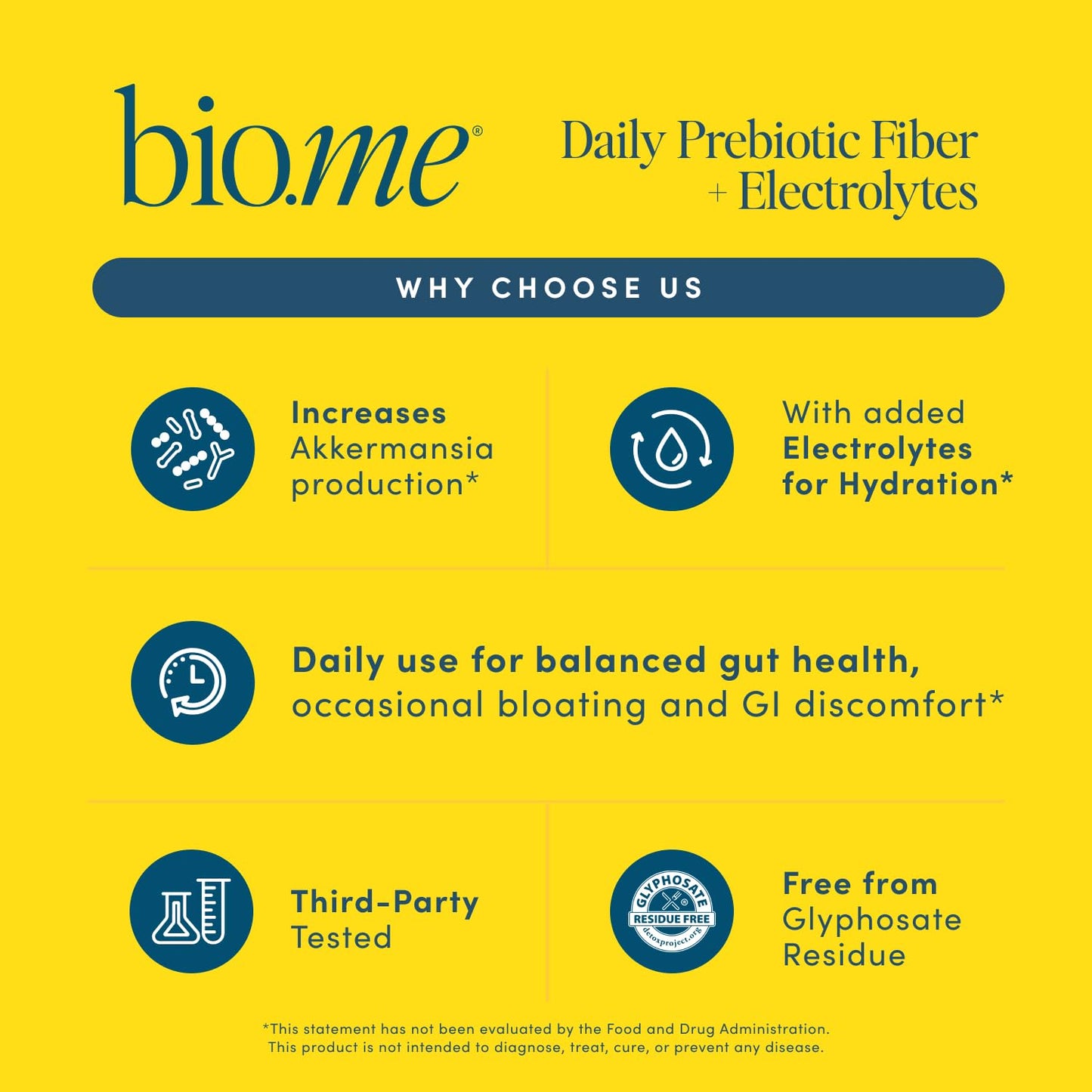 Bio.me Daily Prebiotic Fiber Lemonade with Electrolytes Powder, 30 Servings