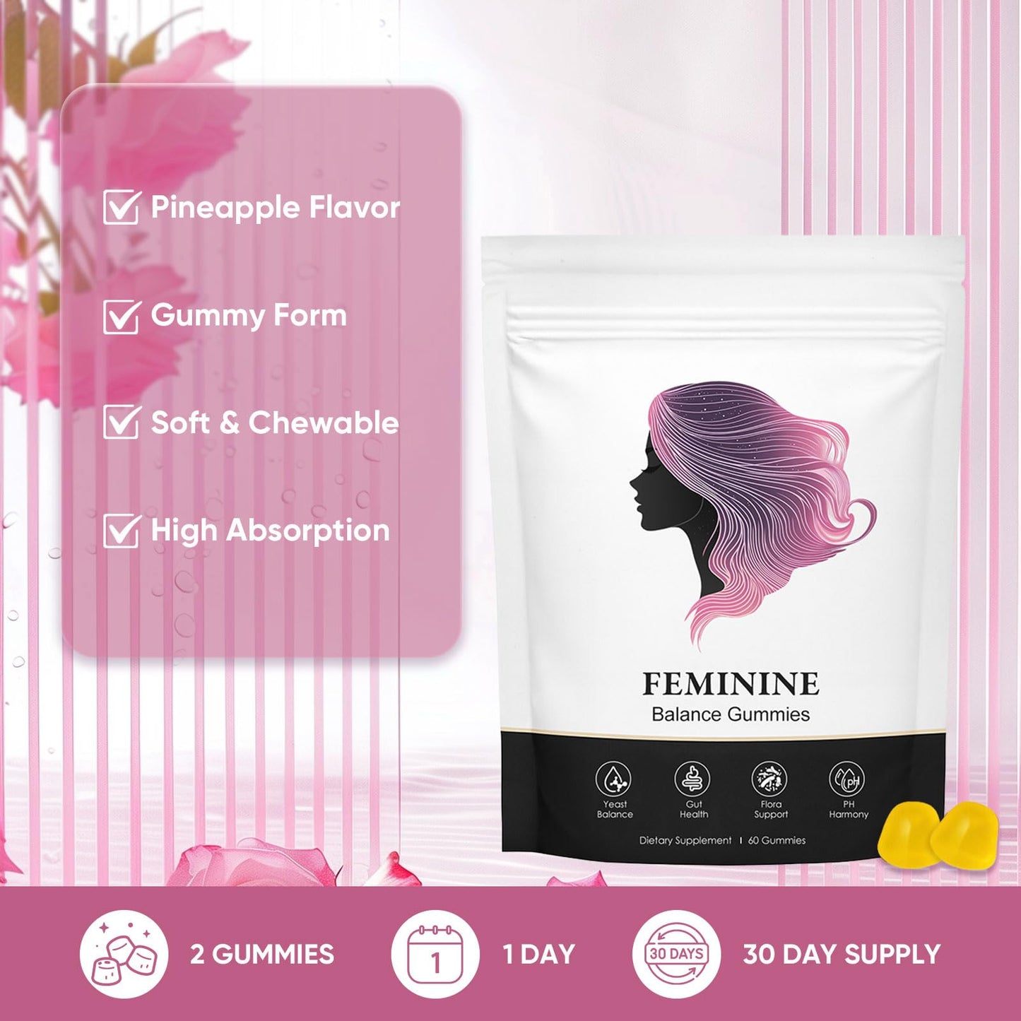 BIWQTY Feminine Balance Gummies for Women 60 Count