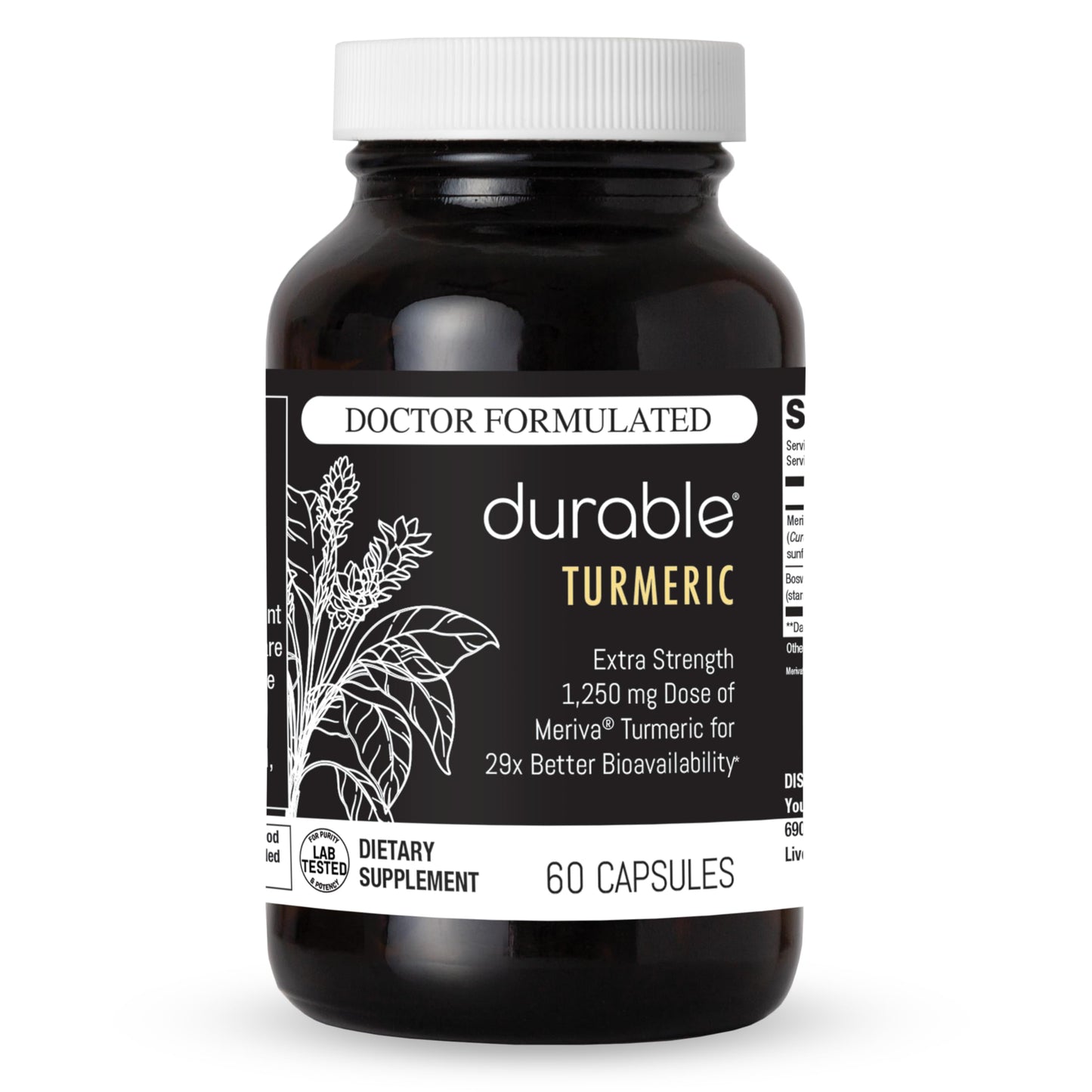 Durable Turmeric 1250 mg Meriva Curcumin with Boswellia, 60 Capsules