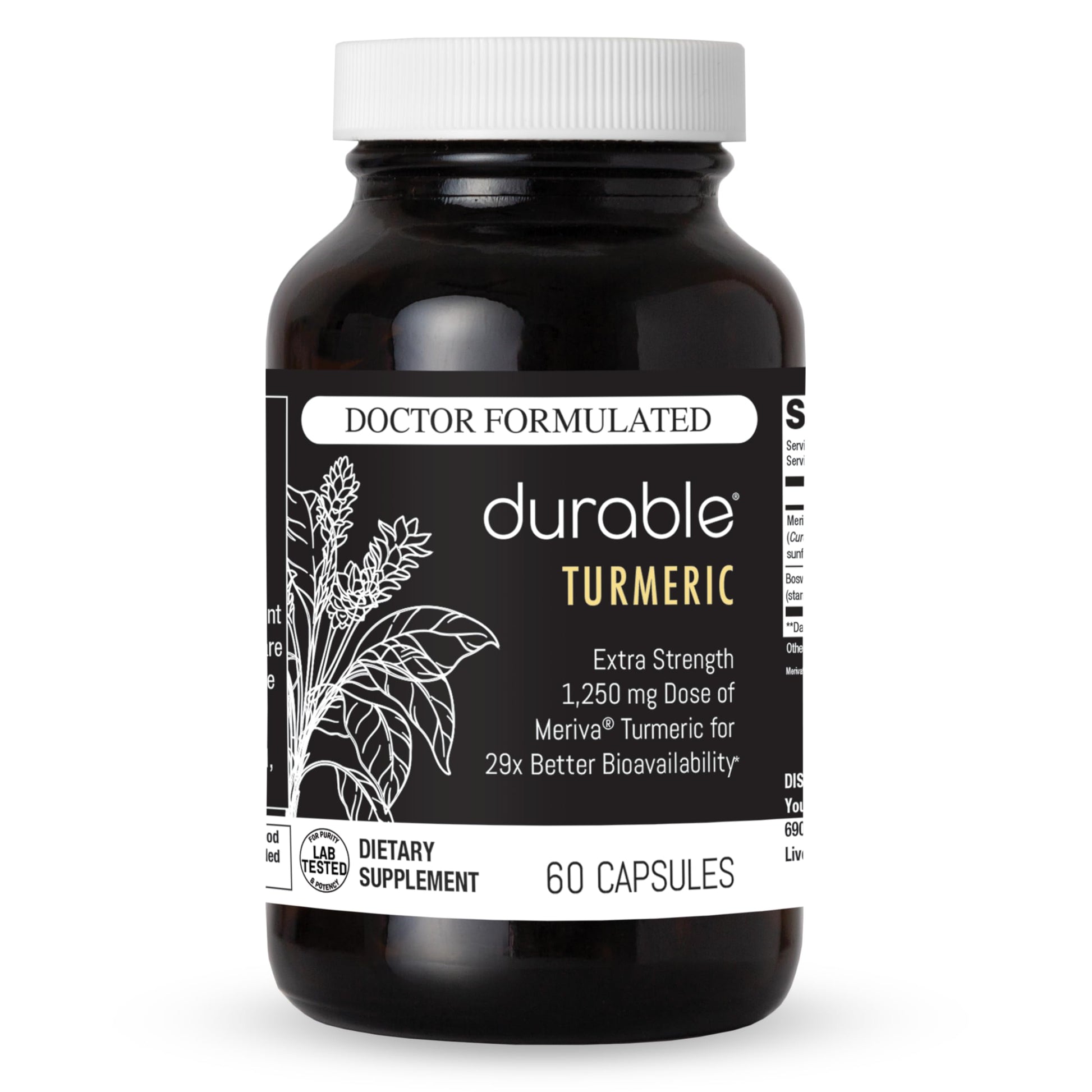 Durable Turmeric 1250 mg Meriva Curcumin with Boswellia, 60 Capsules