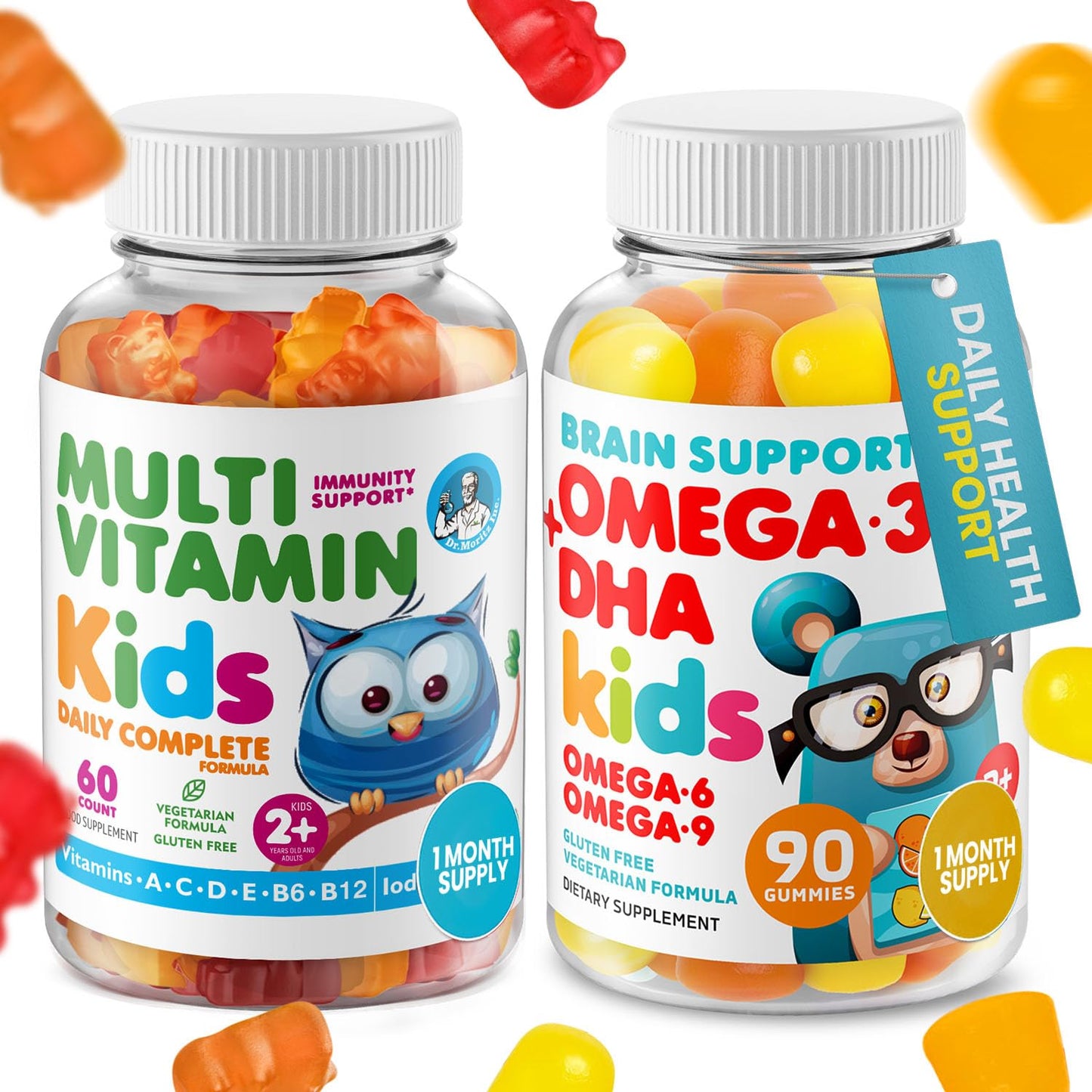 DR. MORITZ Omega 3 Gummies and Kids Multivitamin Gummies Bundle, 150 Gummies